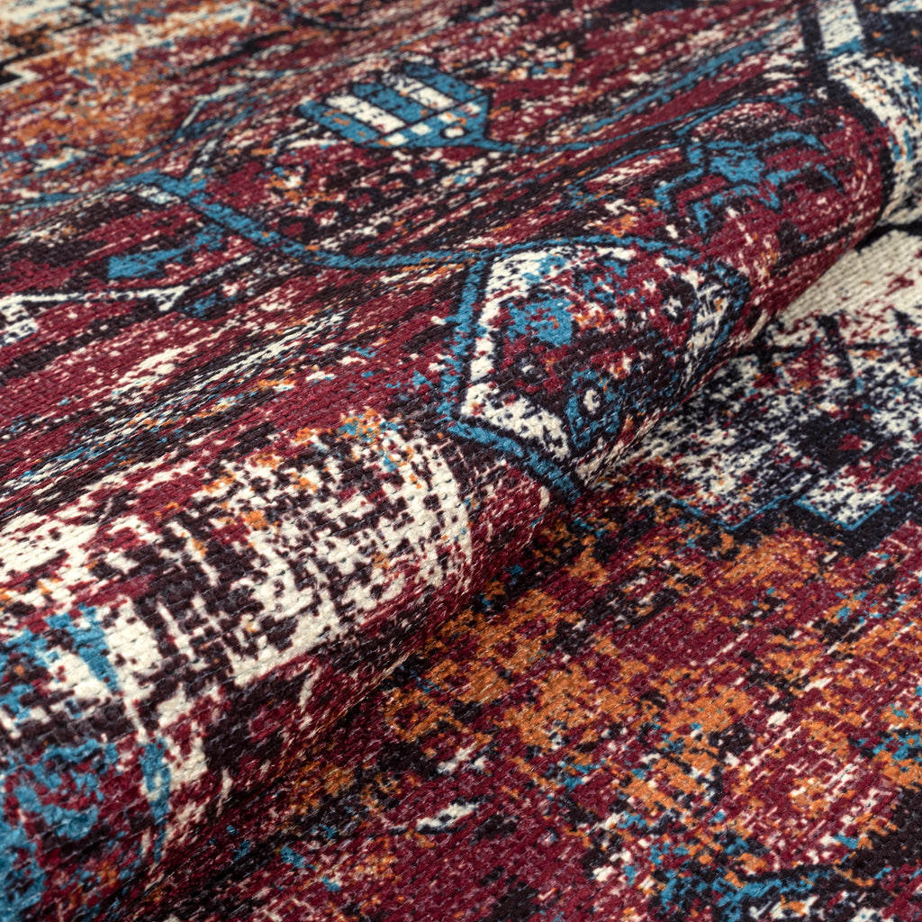 GLN Rugs Narman - Machine Washable Area Rug - Turkish Burgundy Home Rugs