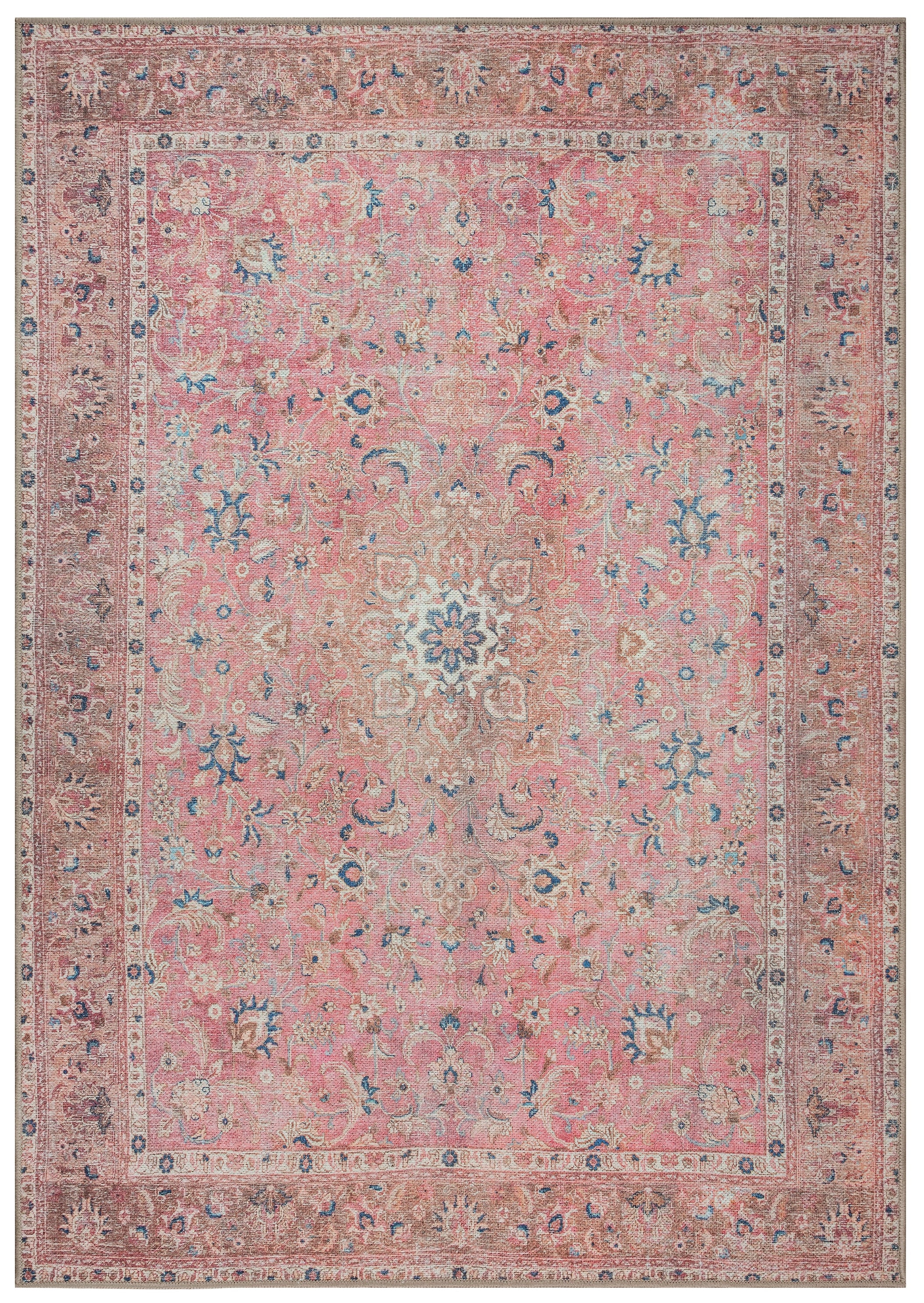 GLN Rugs Camelot - Machine Washable Area Rug - Turkish Pink/Coral Home Rugs