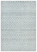 A gray modern area rug with a geometric pattern, suitable for machine washing.