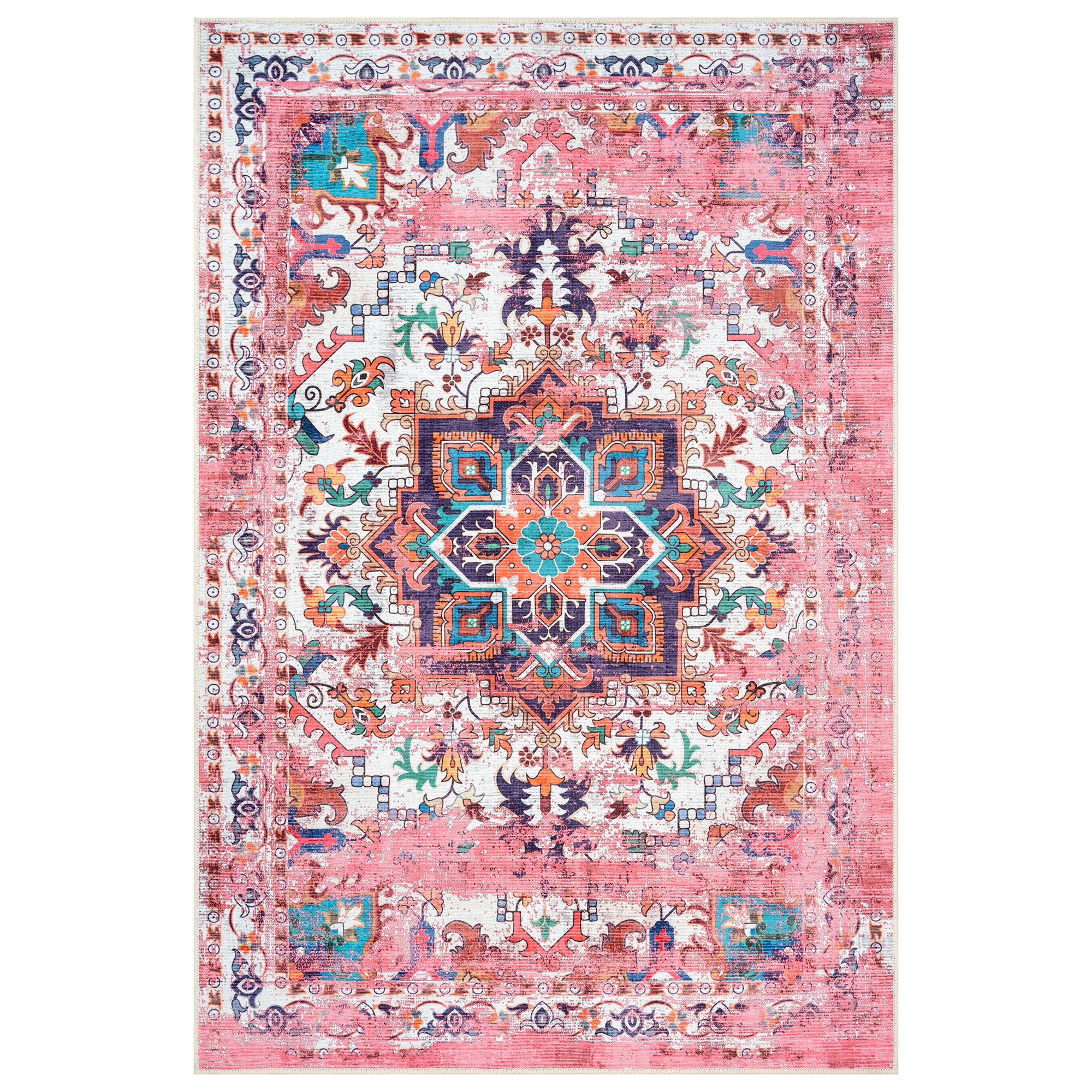 GLN Rugs Serik - Machine Washable Area Rug - Turkish Pink Home Rugs