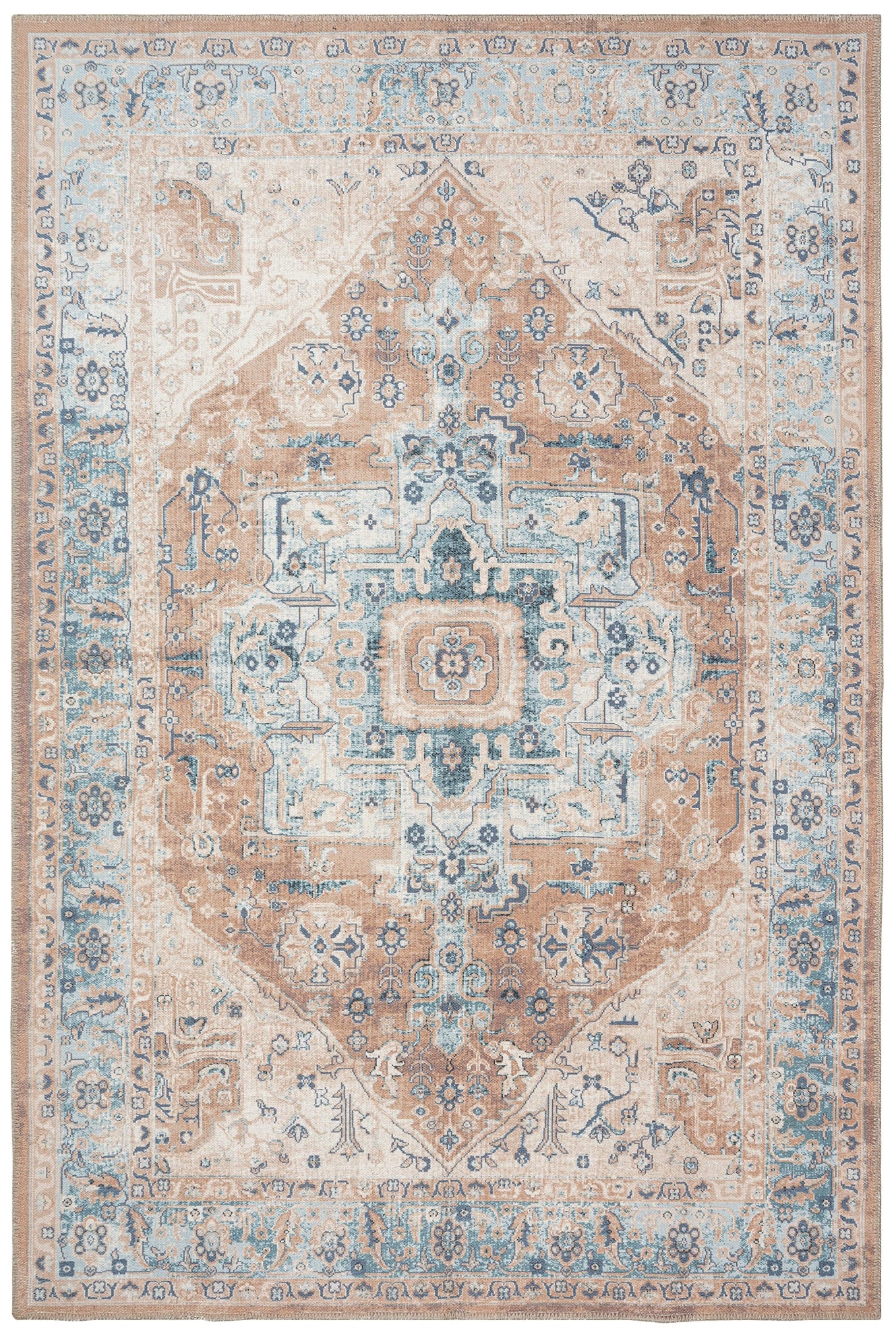 GLN Rugs Hopa - Machine Washable Area Rug - Turkish Brown/Blue Home Rugs