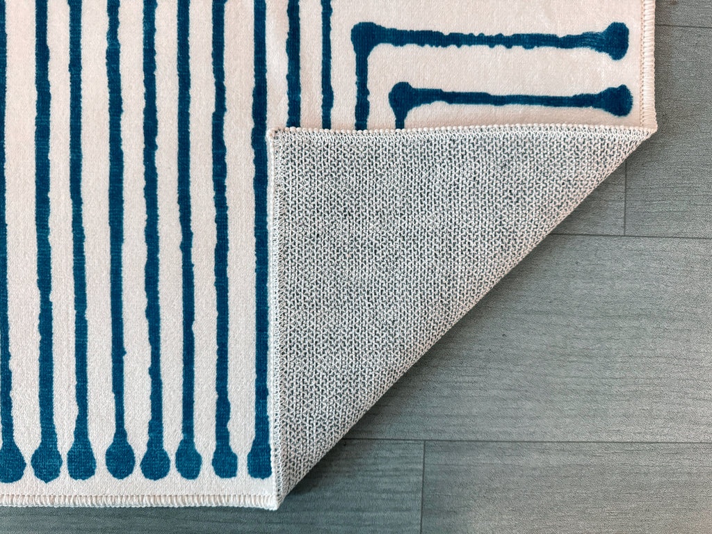 GLN Rugs Teos - Machine Washable Area Rug - Blue/Ivory Home Rug