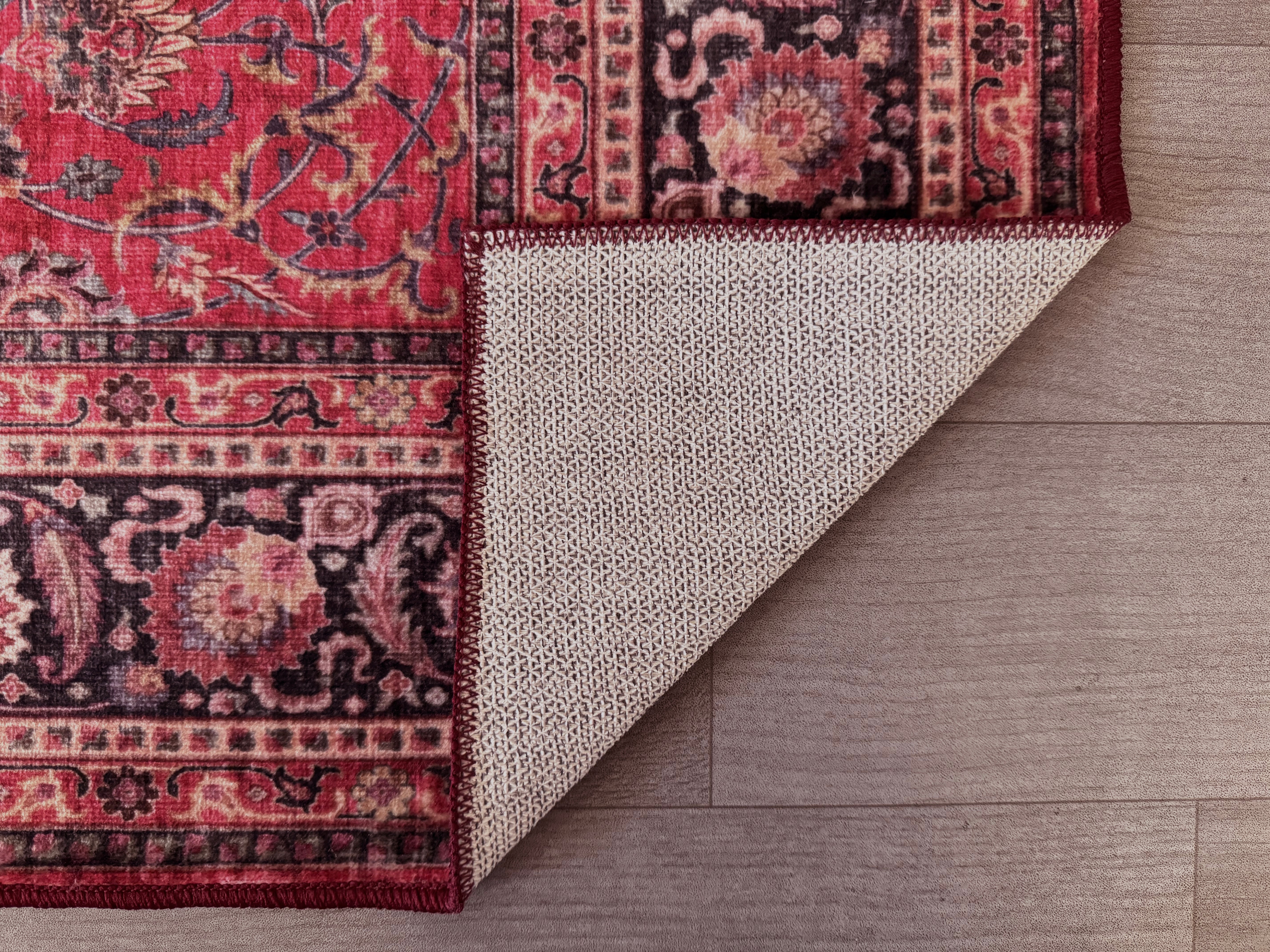 GLN Rugs Yildiz - Machine Washable Area Rug - Dark Red Home Rug