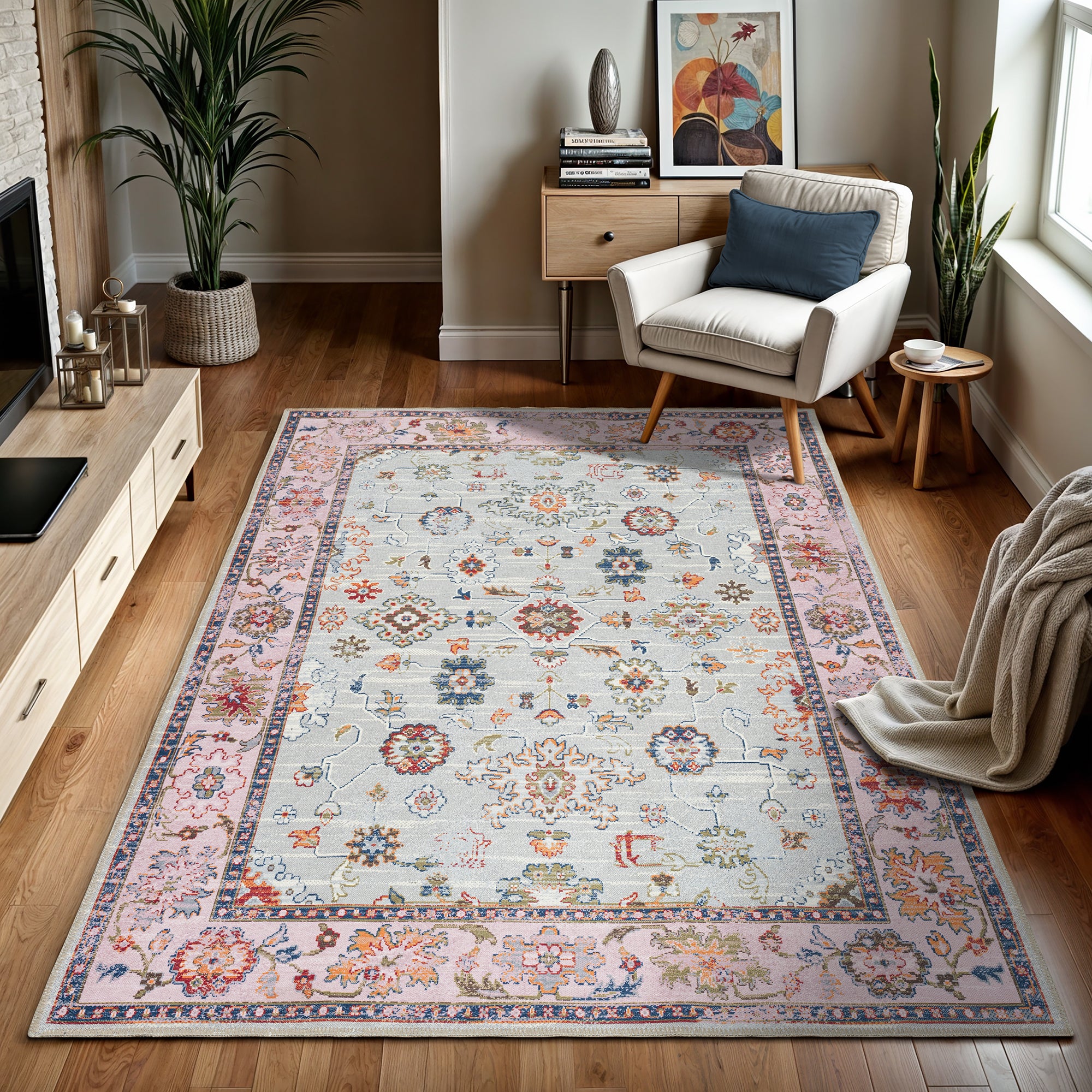 GLN Rugs Ayder - Machine Washable Area Rug - Turkish Pink Home Rugs