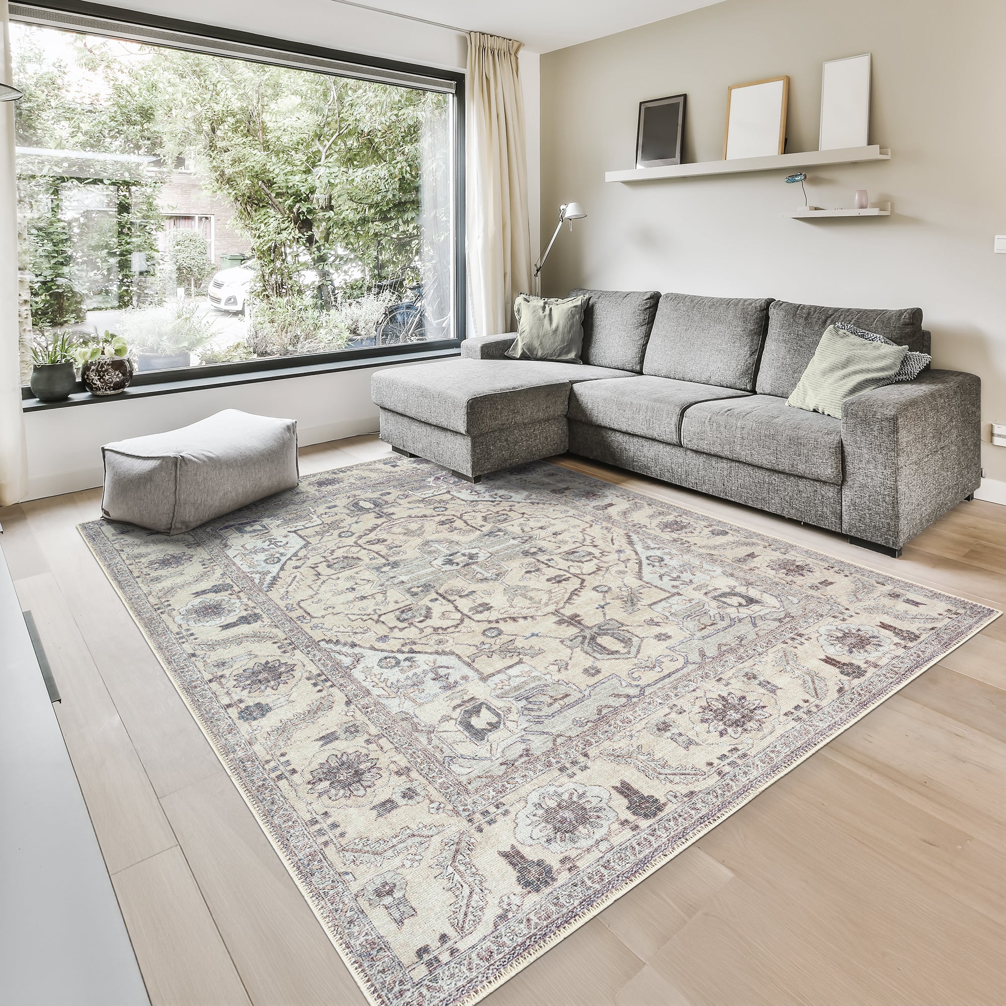 GLN Rugs Cyrene - Machine Washable Area Rug - Turkish Cream/Gray Home Rugs