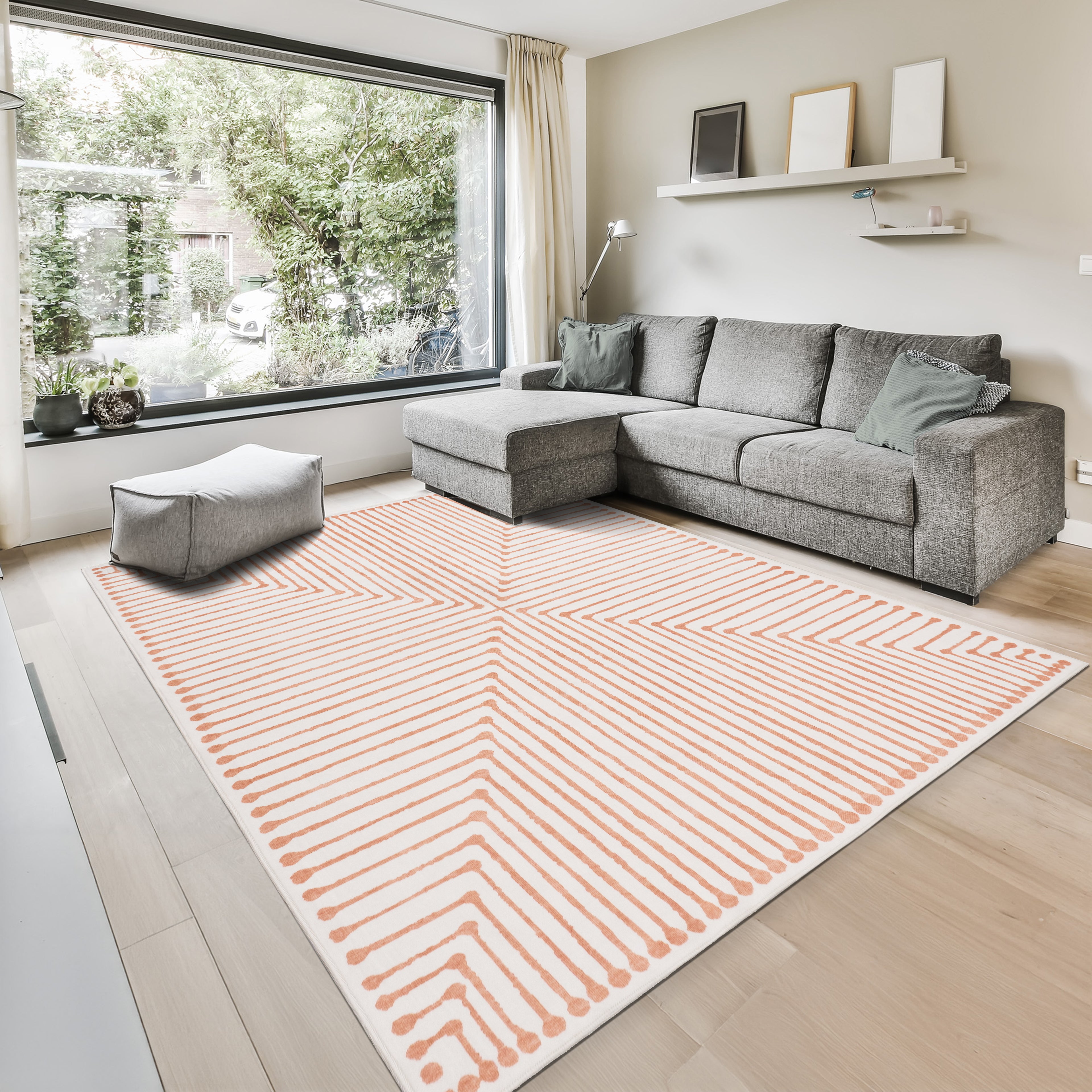 GLN Rugs Claros - Machine Washable Area Rug - Orange/Beige Home Rug