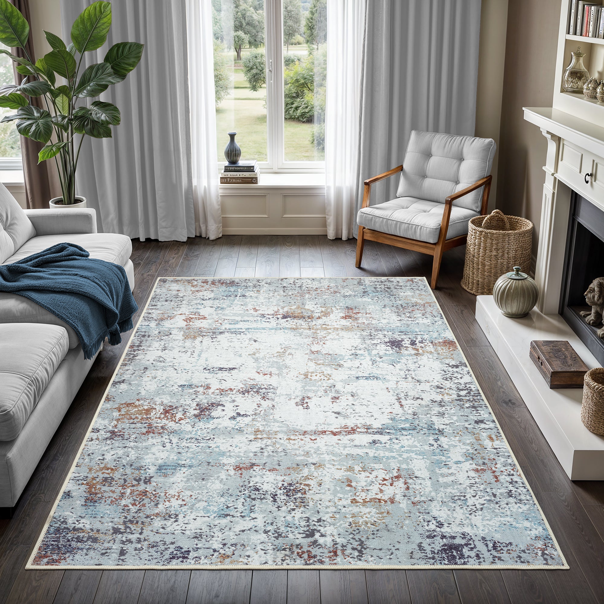 GLN Rugs Pamuk - Machine Washable Area Rug - Abstract Grey Home Rugs