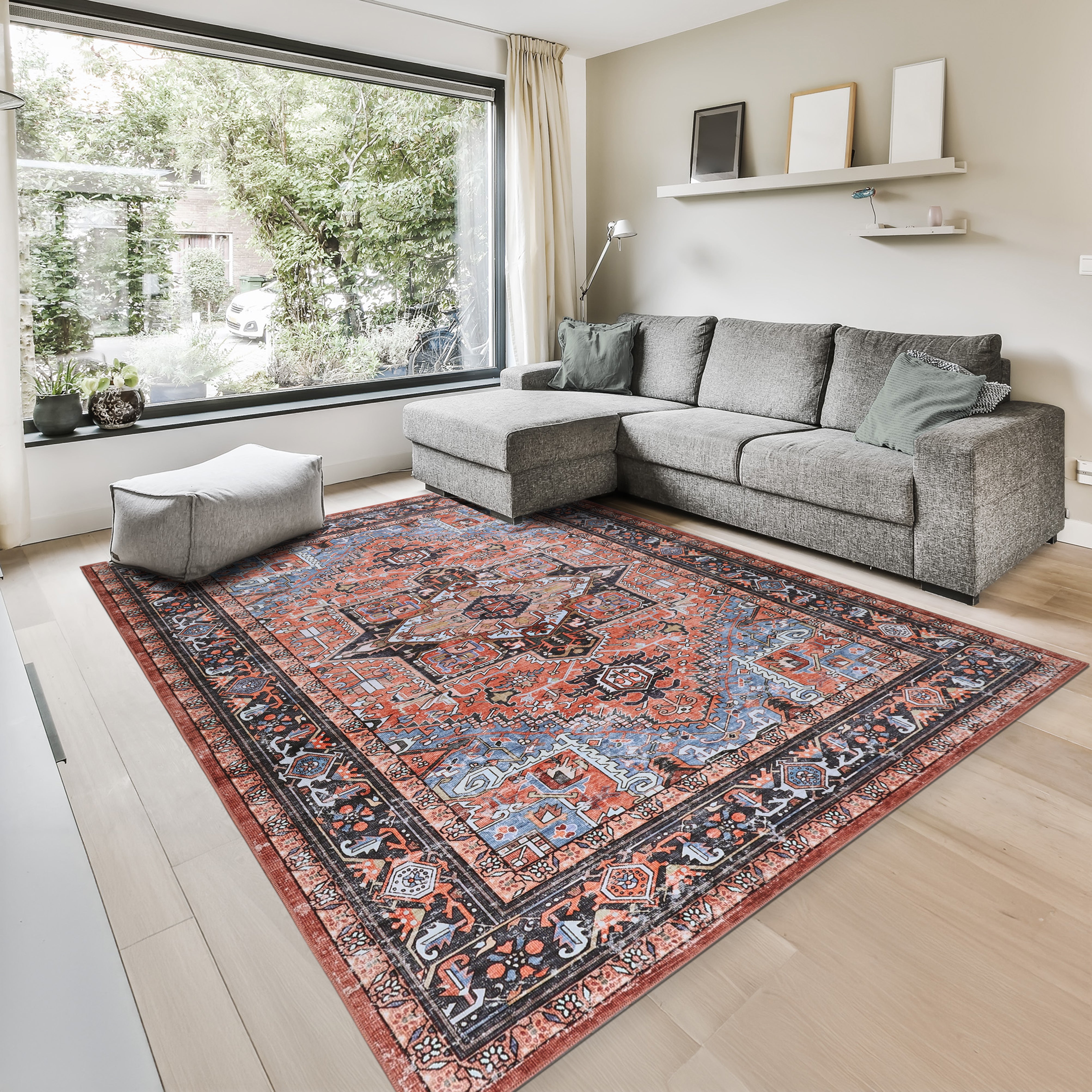 GLN Rugs Heliopolis - Machine Washable Area Rug - Terra-Black/Multicolor Home Rug