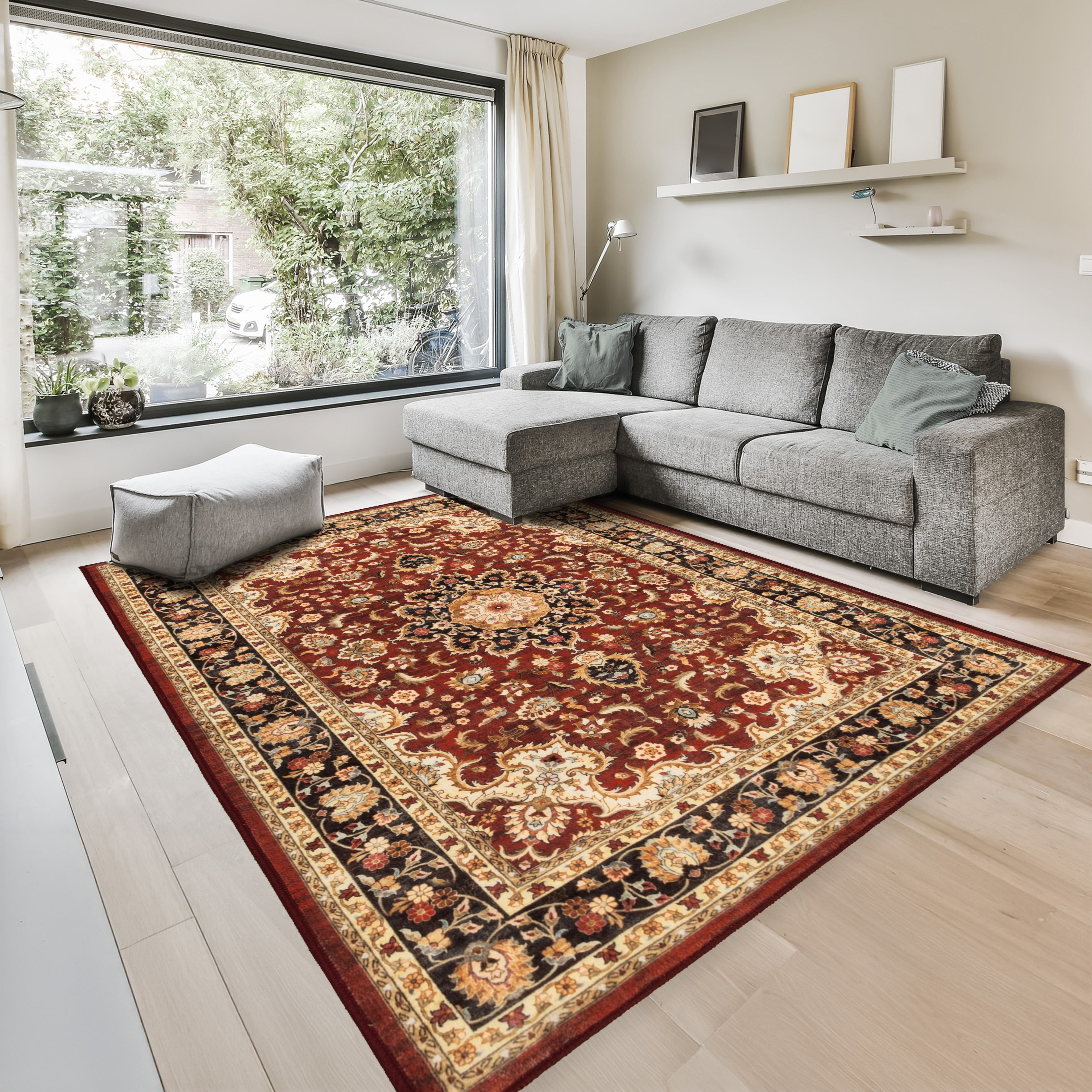 GLN Rugs Aphrodite - Machine Washable Area Rug - Red/Gold Home Rug