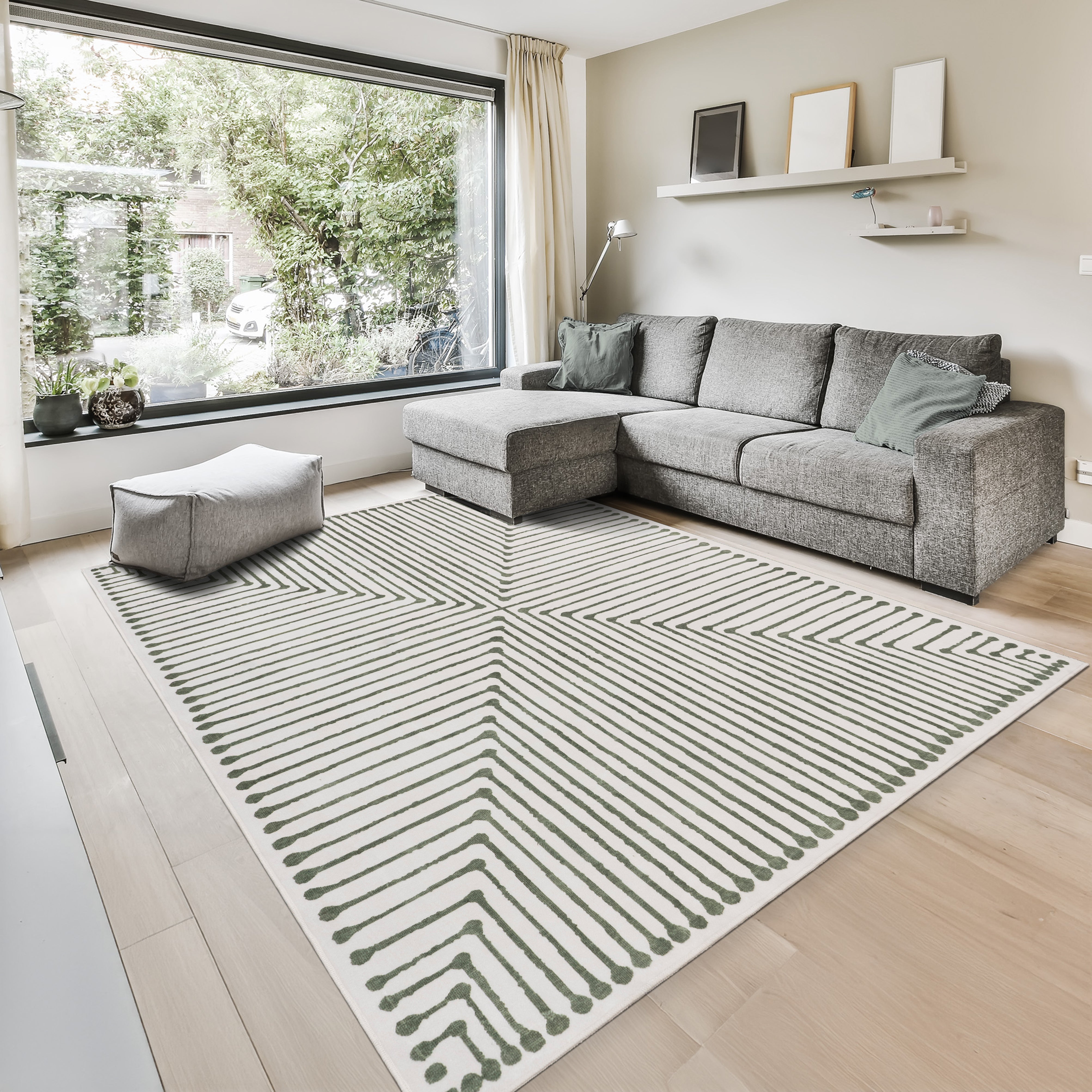 GLN Rugs Milet - Machine Washable Area Rug - Green/Beige Home Rug