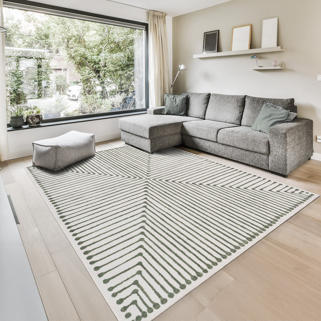 GLN Rugs Milet - Machine Washable Area Rug - Green/Beige Home Rug