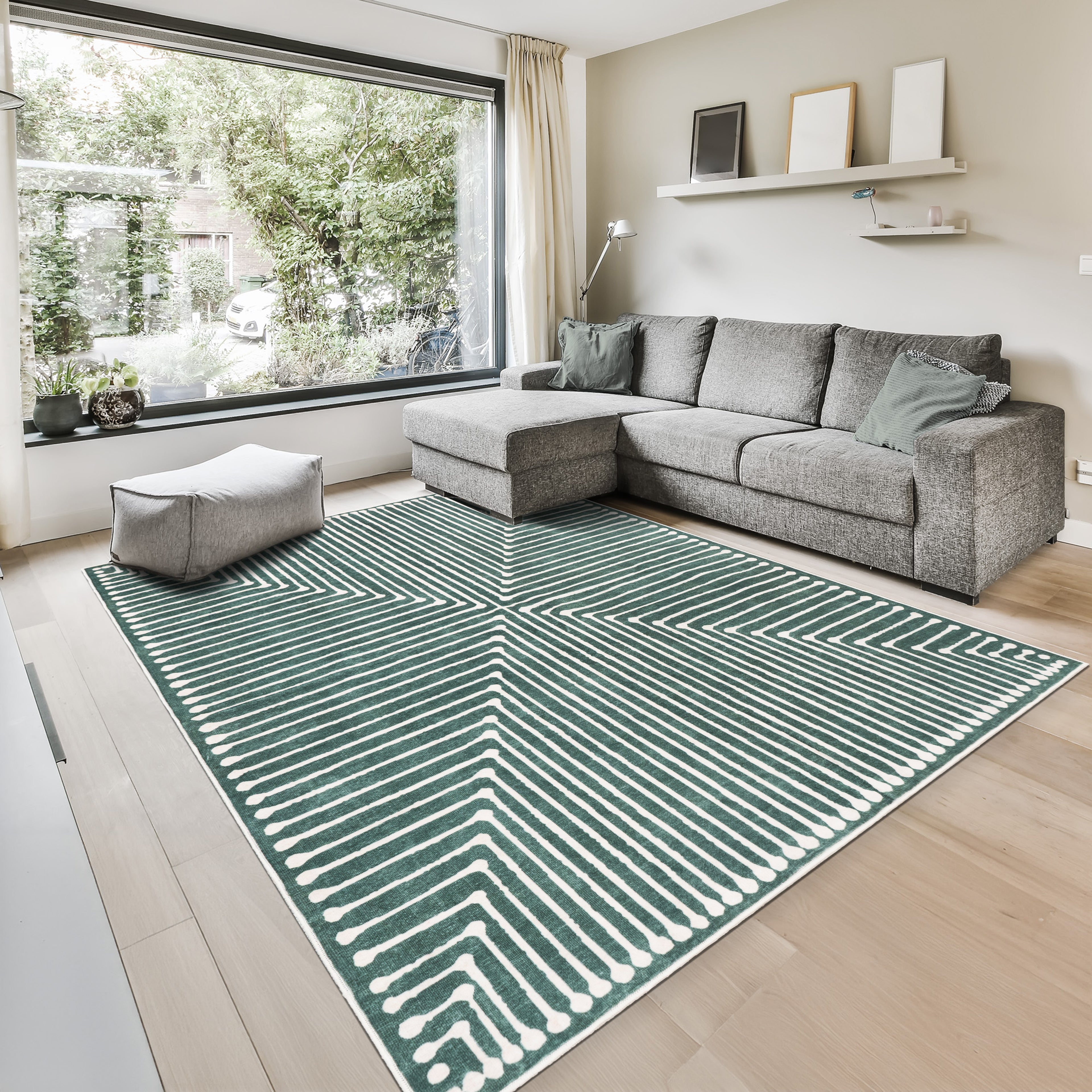 GLN Rugs Priene - Machine Washable Area Rug - Beige/Green Home Rug