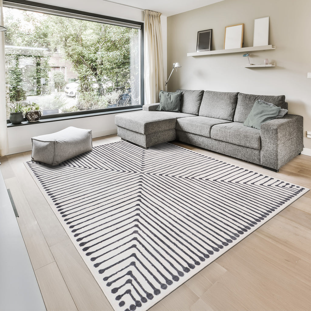 GLN Rugs Nysa - Machine Washable Area Rug - Black/Beige Home Rug