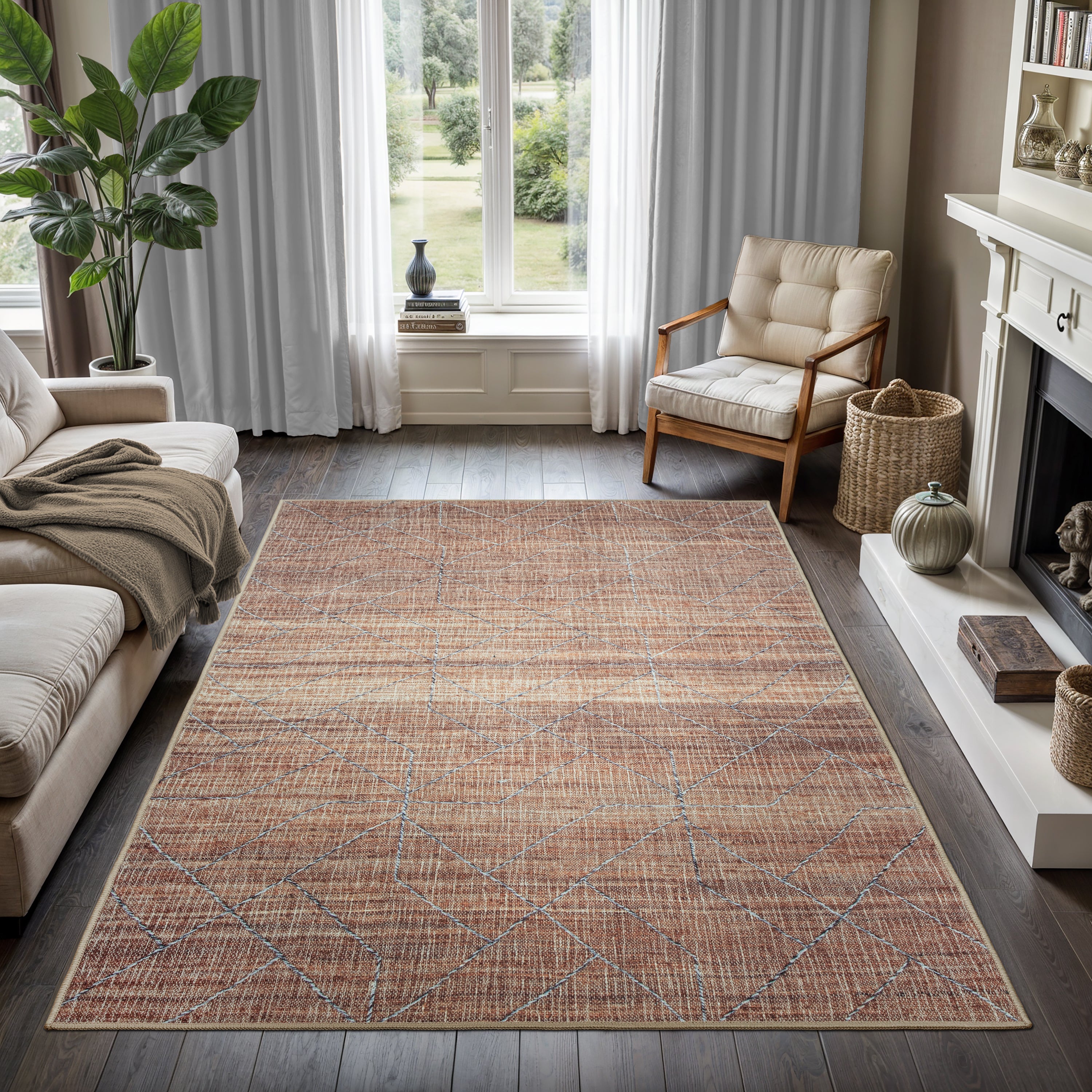 GLN Rugs Pompeii - Machine Washable Area Rug - Terra/Brown Home Rugs