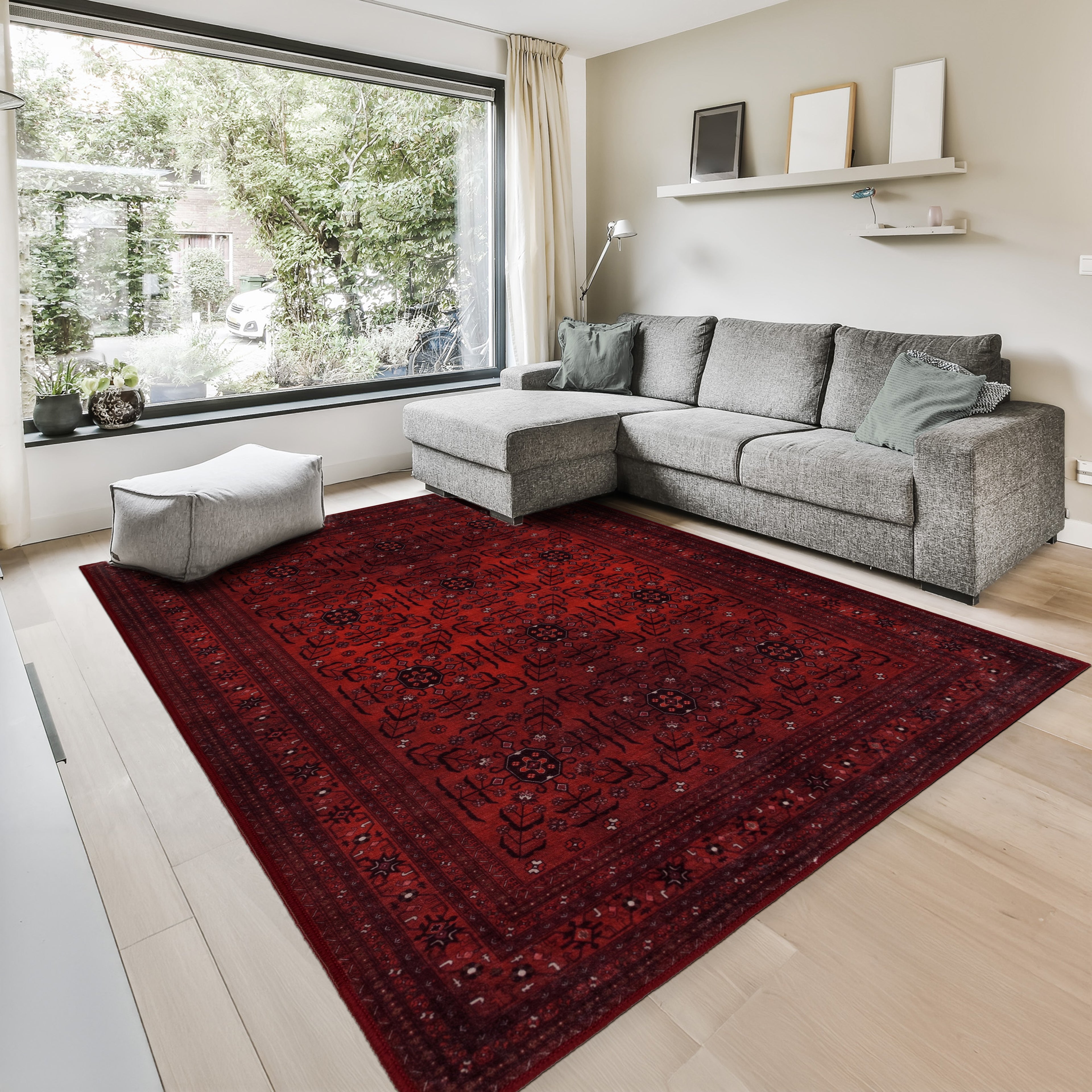 GLN Rugs Lyonesse - Machine Washable Area Rug - Afghan Dark Red Home Rug