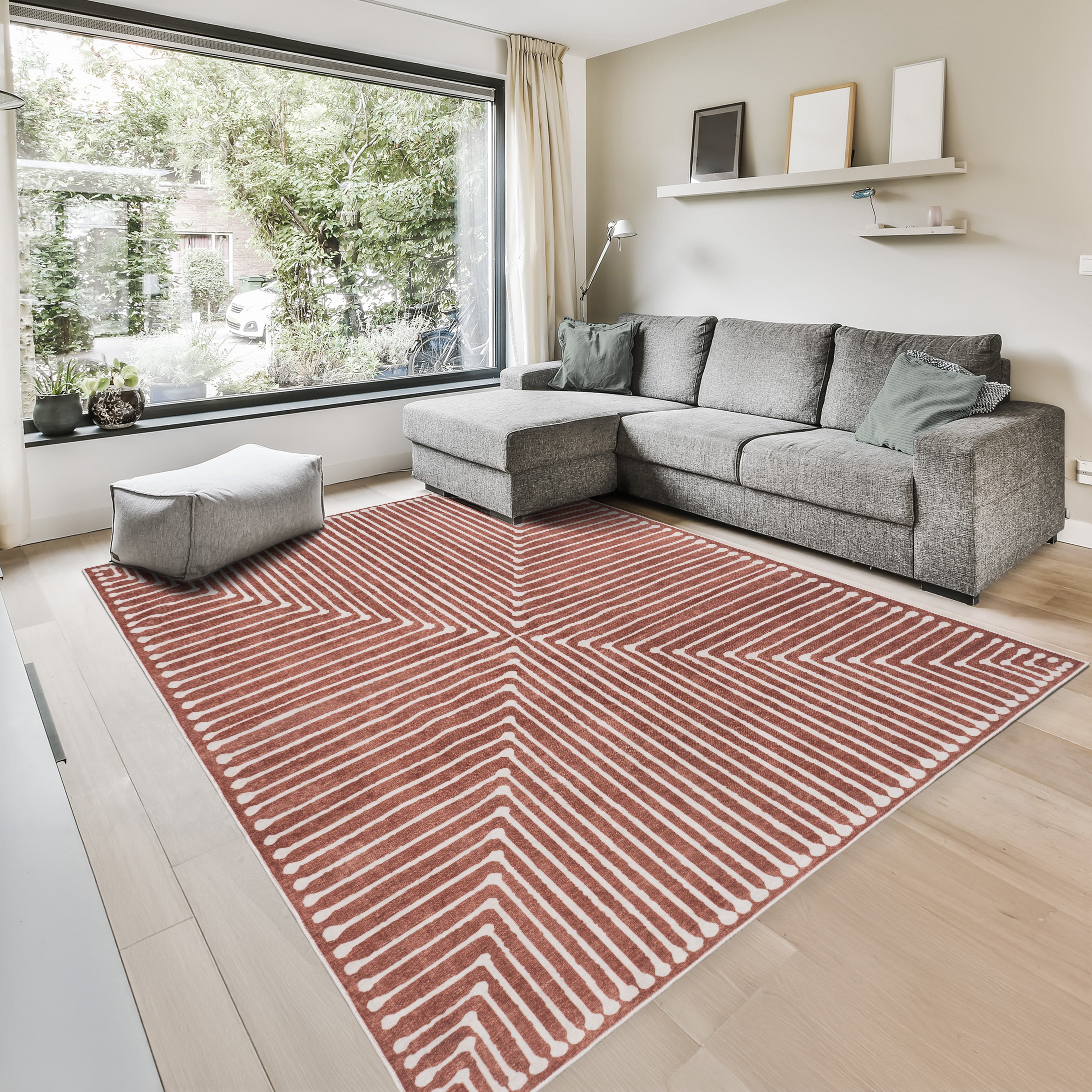 GLN Rugs Knidos - Machine Washable Area Rug - Beige/Orange Home Rug