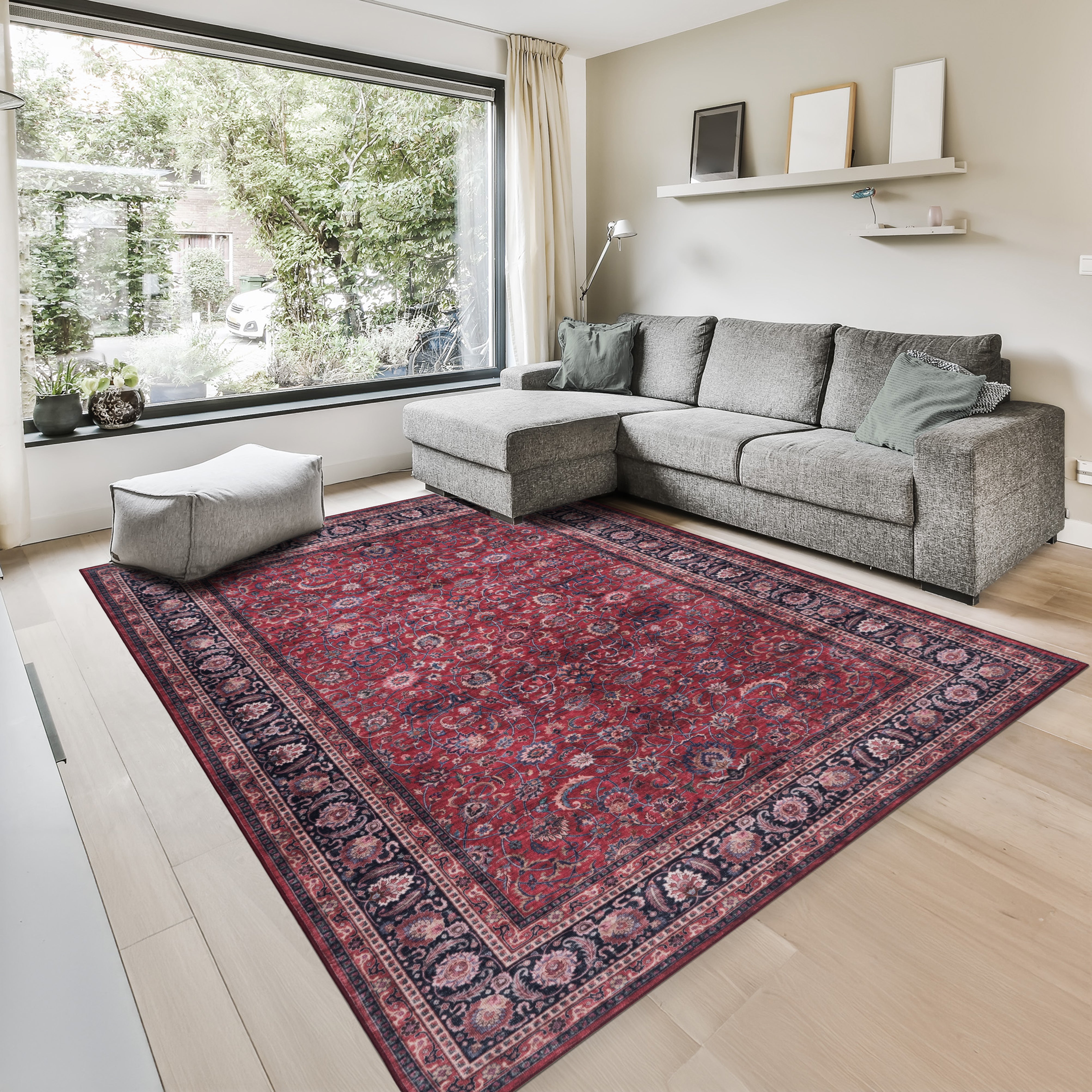 GLN Rugs Yildiz - Machine Washable Area Rug - Dark Red Home Rug