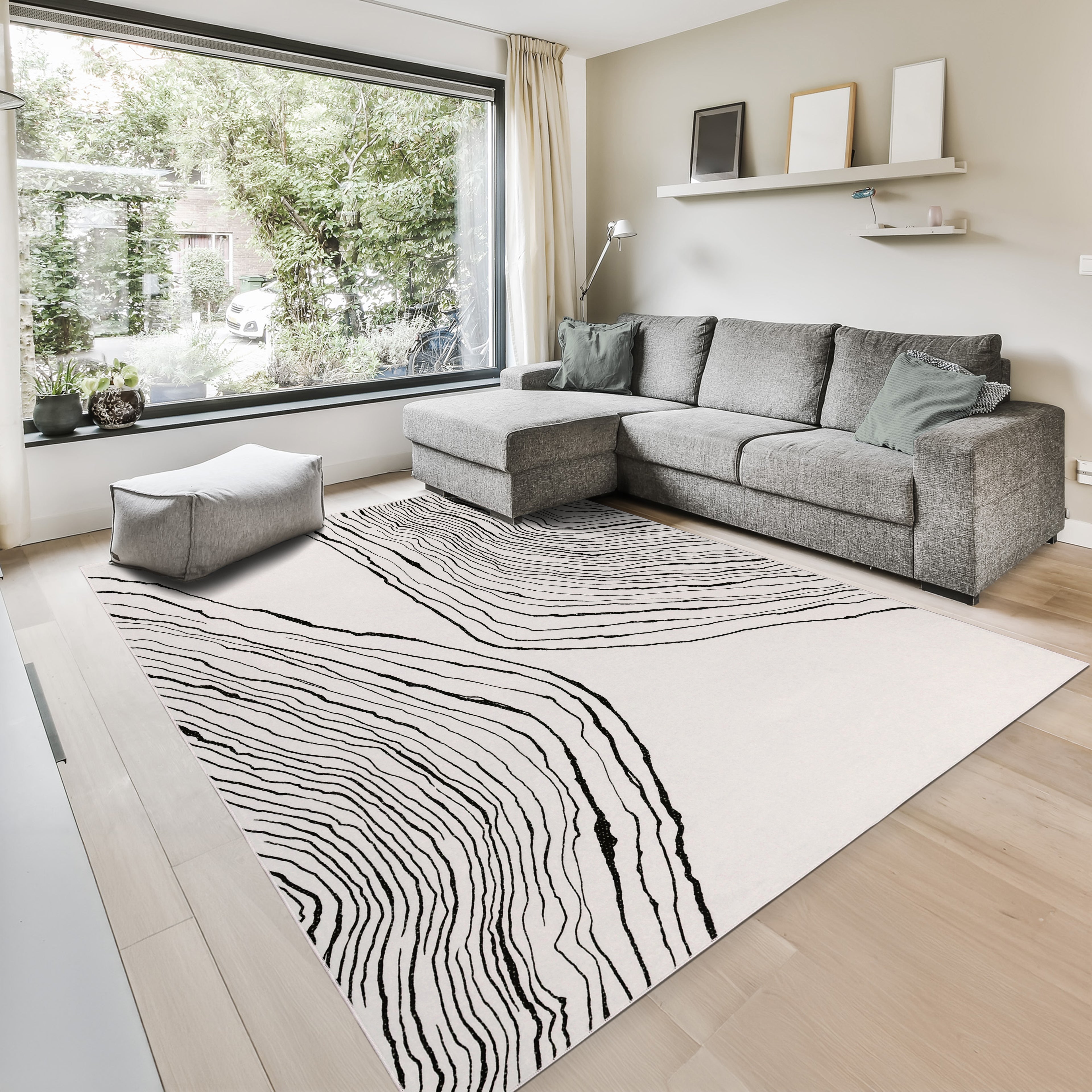 GLN Rugs Thassos - Machine Washable Area Rug - Beige/Black Home Rug