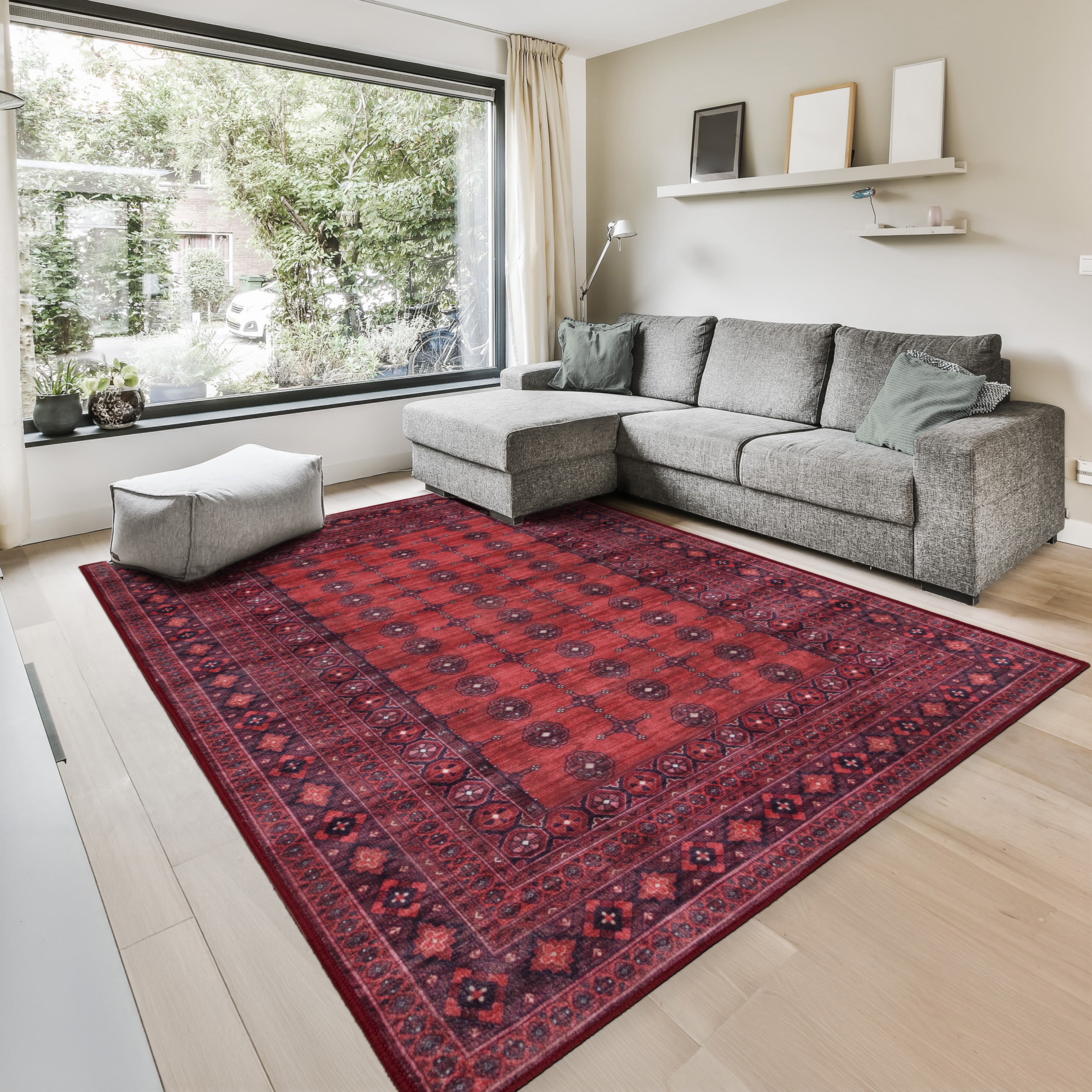 GLN Rugs Arcadia - Machine Washable Area Rug - Dark Red Home Rug