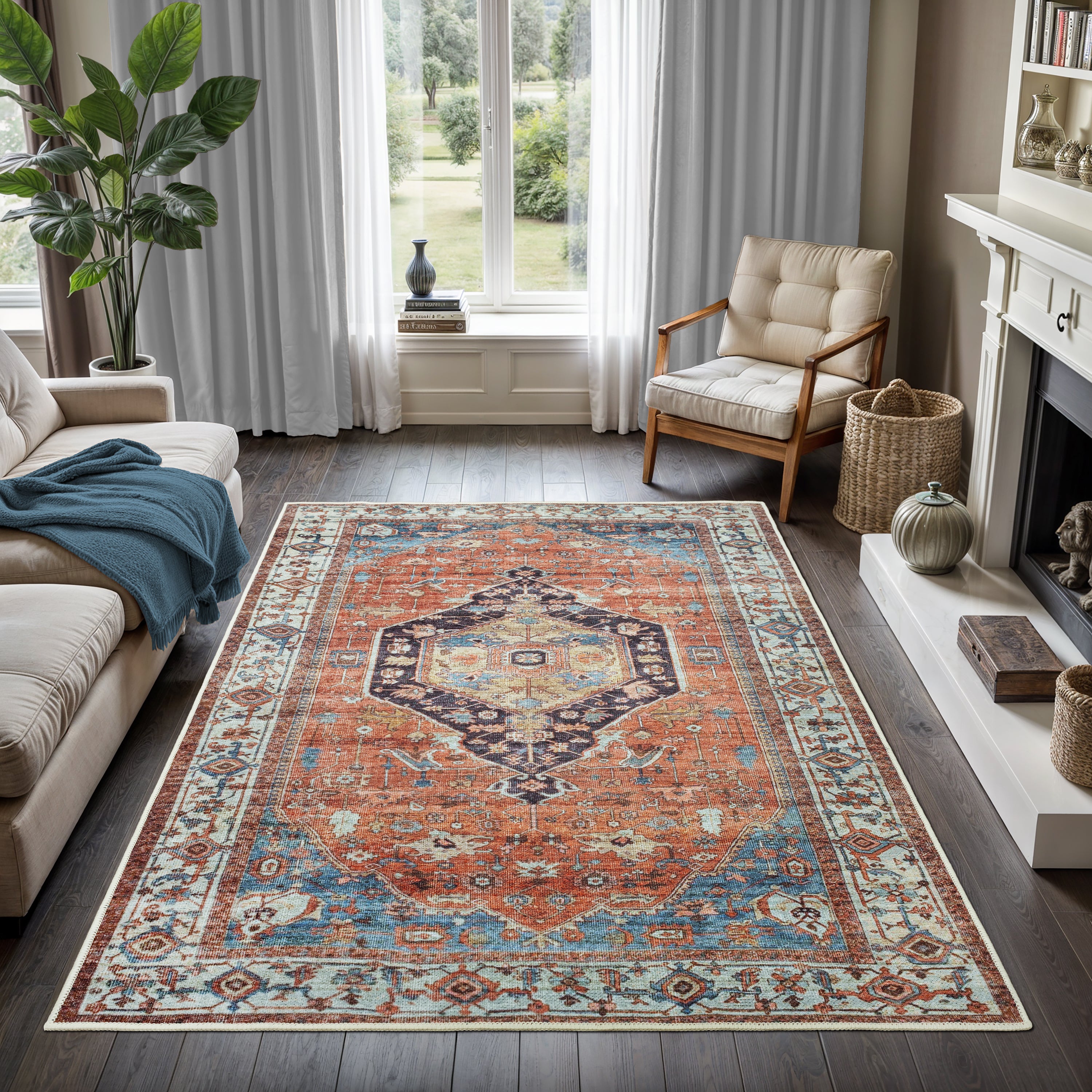 GLN Rugs Kitesh - Machine Washable Area Rug - Turkish Terra Home Rugs