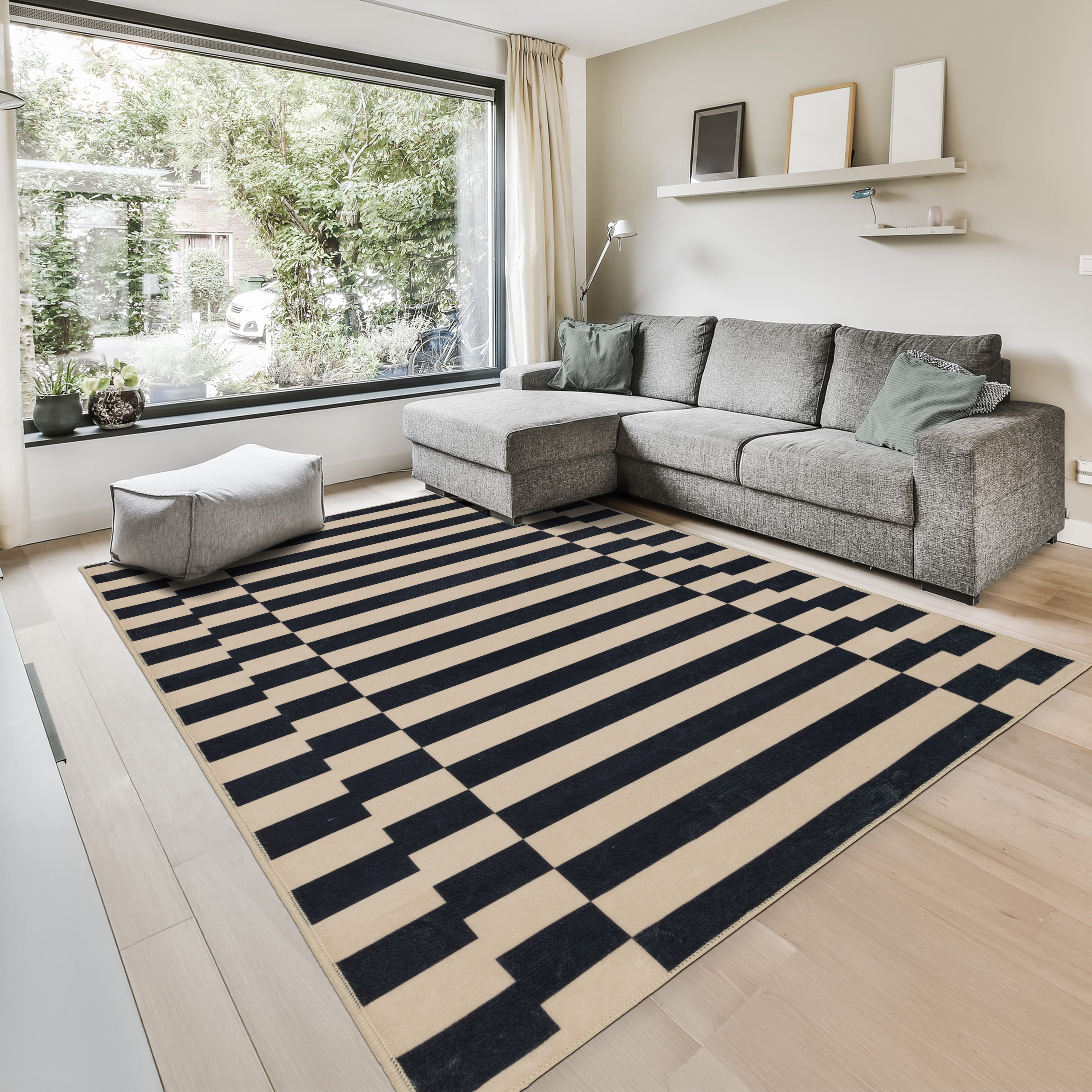 GLN Rugs Bodrum - Machine Washable Area Rug - Navy/Beige Home Rug
