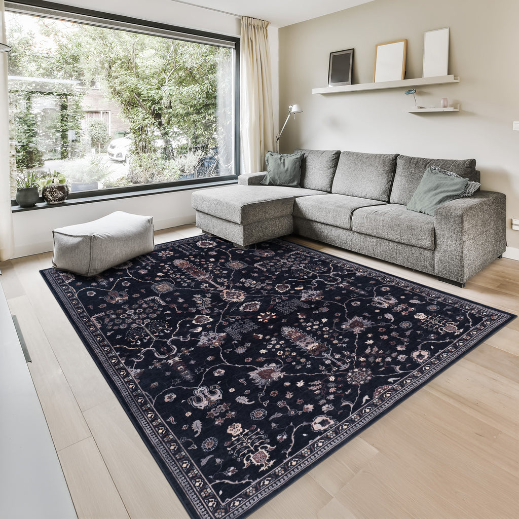 GLN Rugs Sumer - Machine Washable Area Rug - Turkish Black Home Rugs