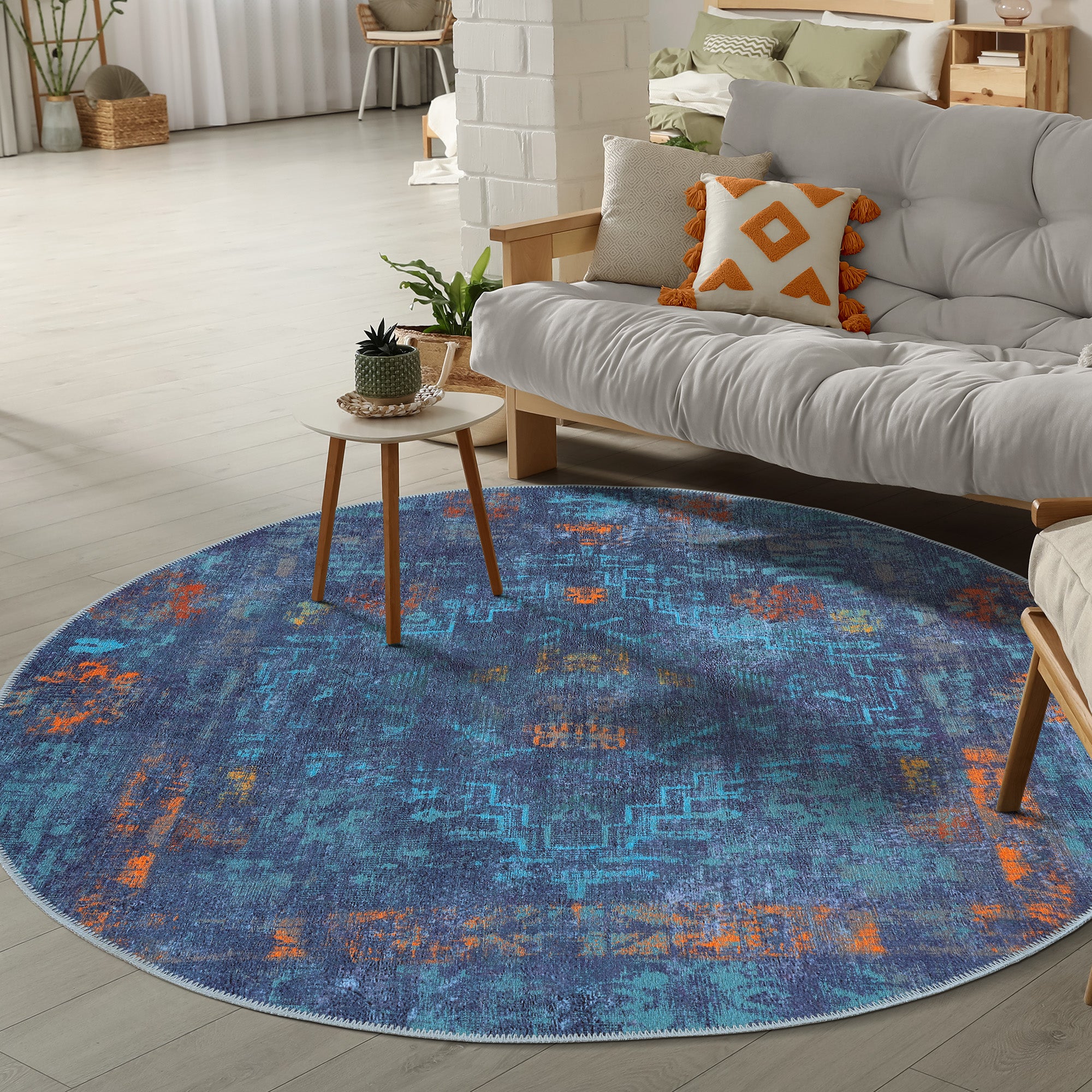 GLN Rugs Atlantis - Machine Washable Area Rug - Abstract Dark Blue Home Rugs