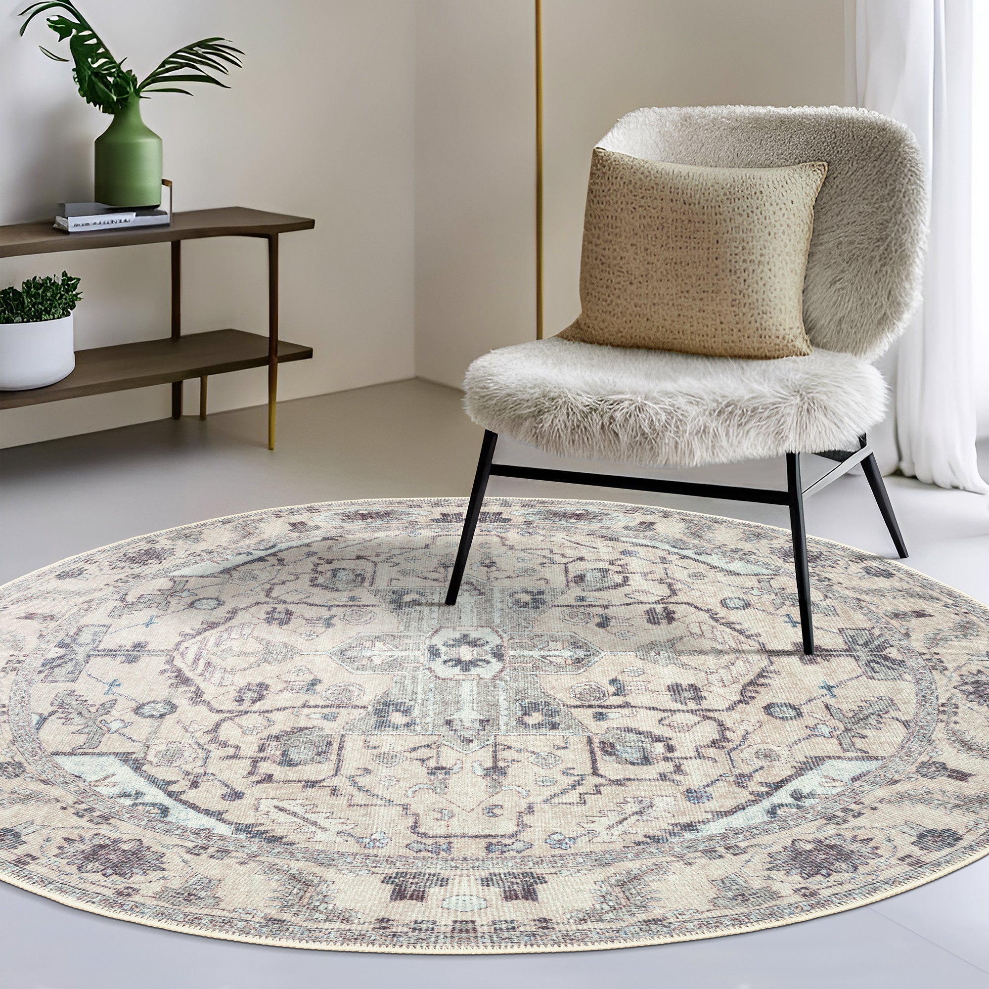 GLN Rugs Cyrene - Machine Washable Area Rug - Turkish Cream/Gray Home Rugs