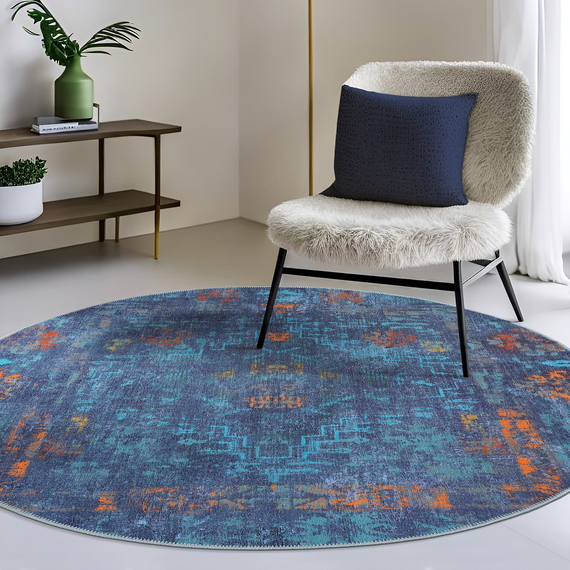 GLN Rugs Atlantis - Machine Washable Area Rug - Abstract Dark Blue Home Rugs