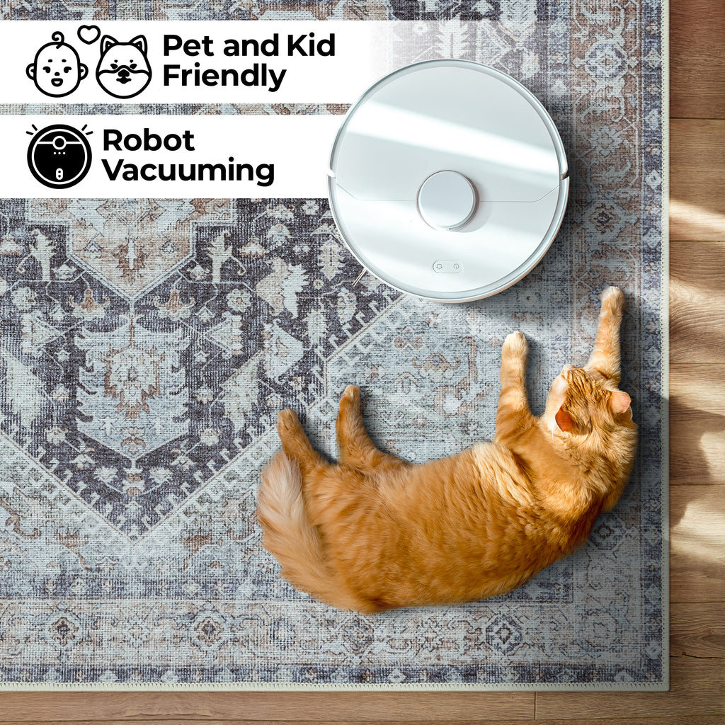 GLN Rugs Taxila - Machine Washable Area Rug - Turkish Brown/Gray Home Rugs