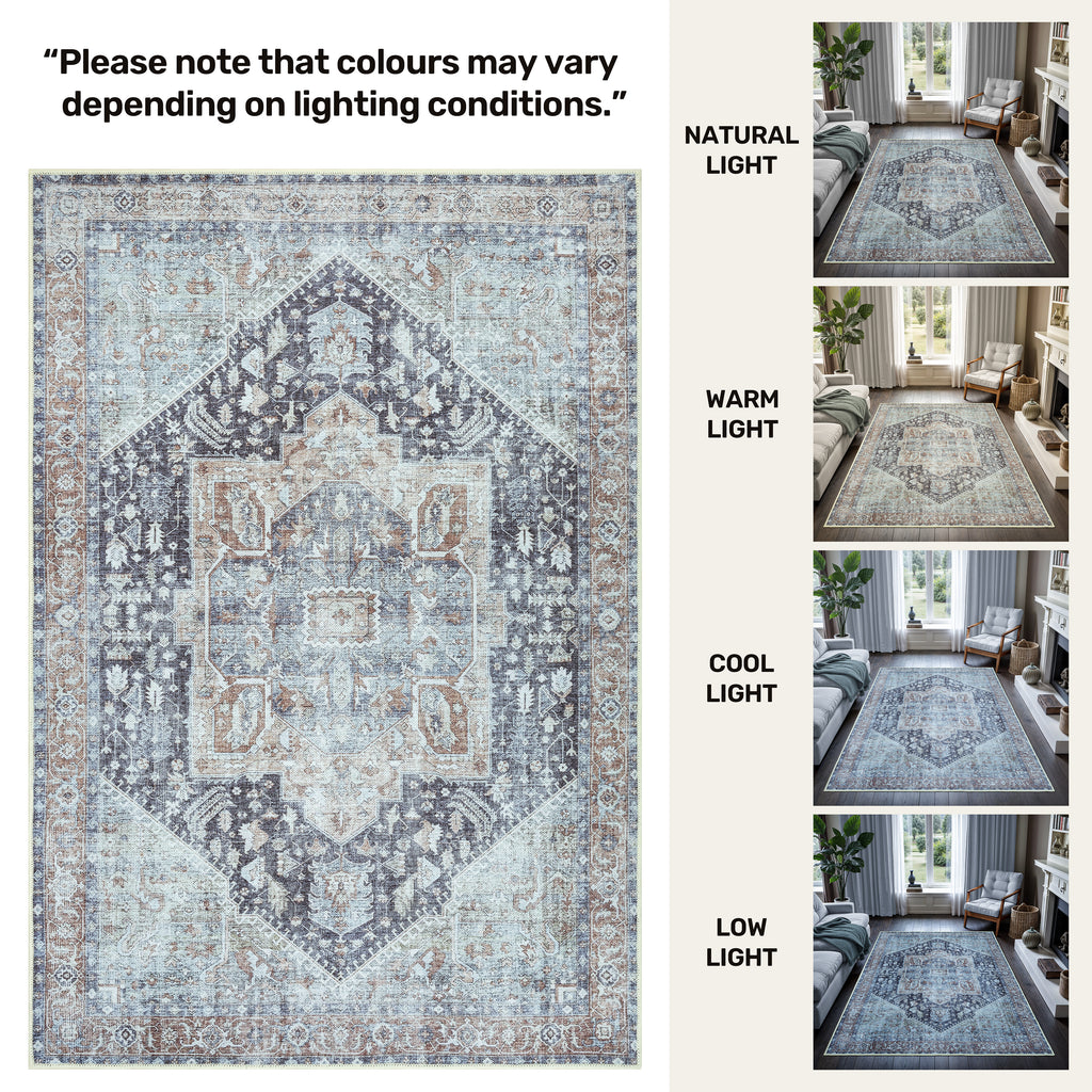 GLN Rugs Taxila - Machine Washable Area Rug - Turkish Brown/Gray Home Rugs