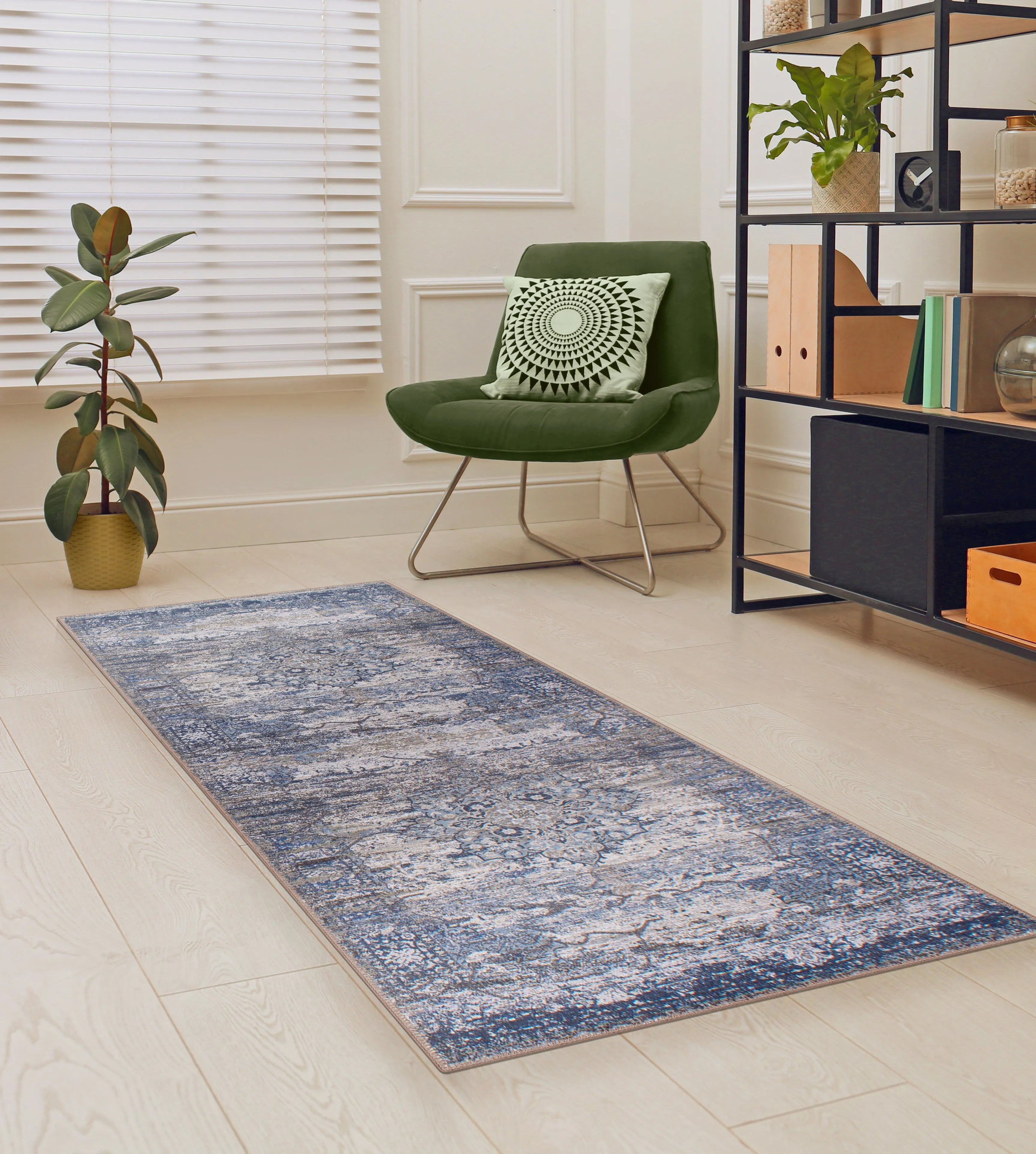 KUMBET - Machine Washable Area Rug (Navy/Cream)