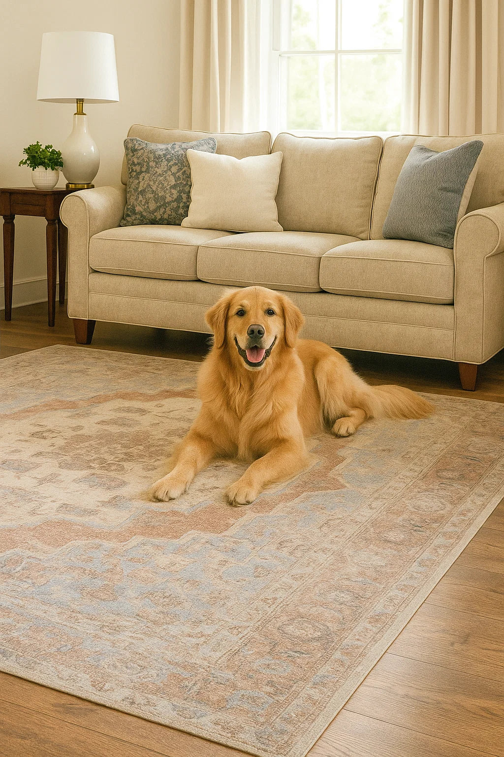 GLN Rugs Sinop - Machine Washable Area Rug - Brown/Blue Home Rug