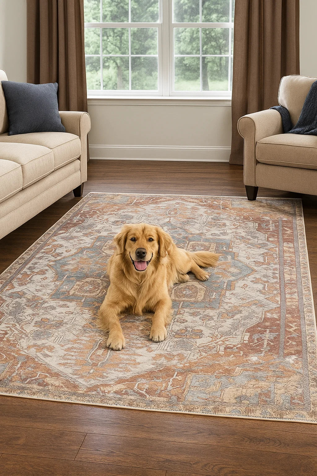 GLN Rugs Gordion - Machine Washable Area Rug - Cream/Terra Home Rug