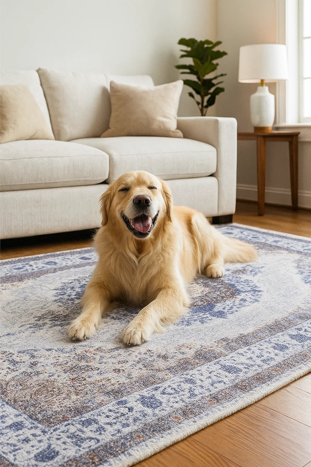 GLN Rugs Vona - Machine Washable Area Rug - Cream/Navy Home Rug