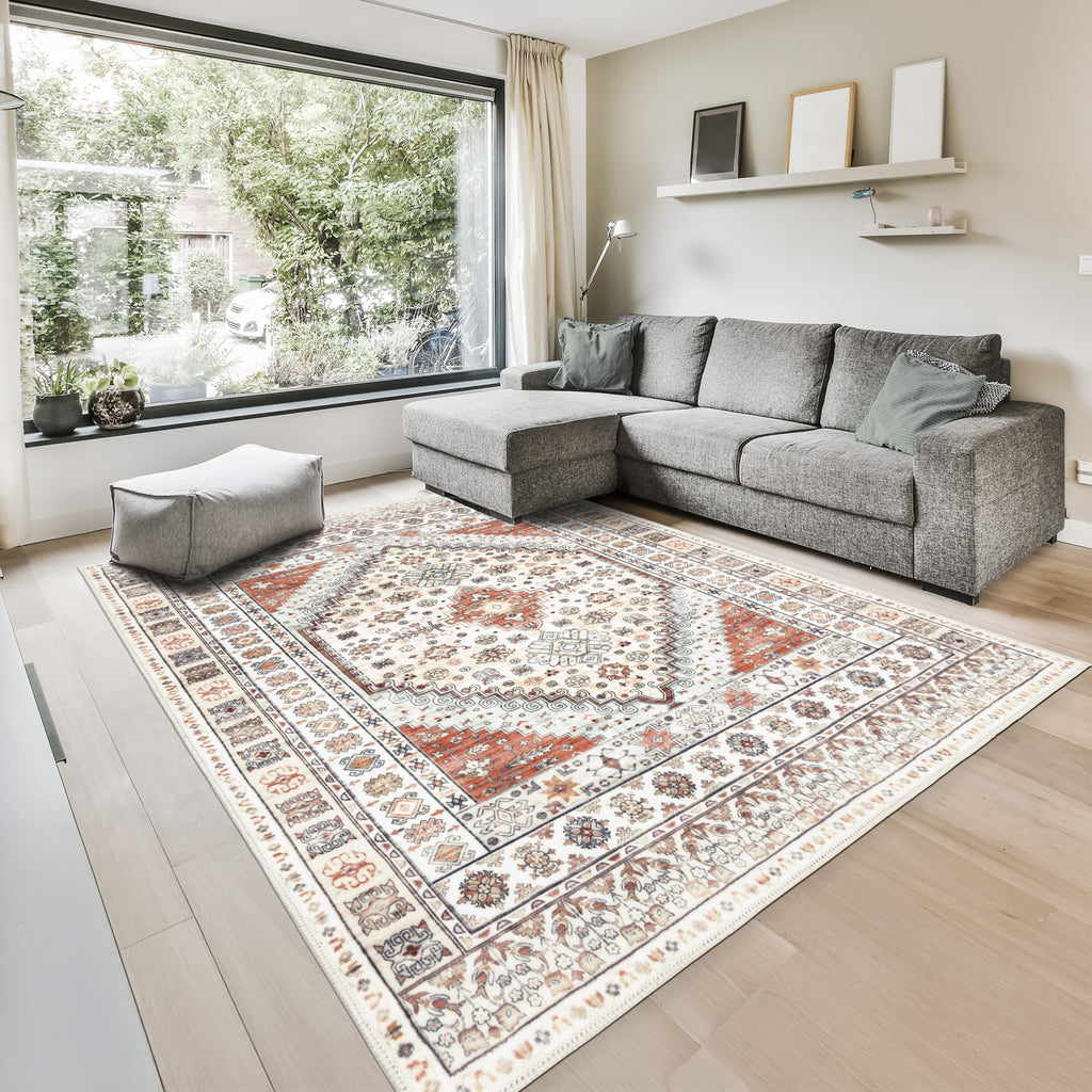 GLN Rugs Tyana - Machine Washable Area Rug - Cream/Terra Home Rug