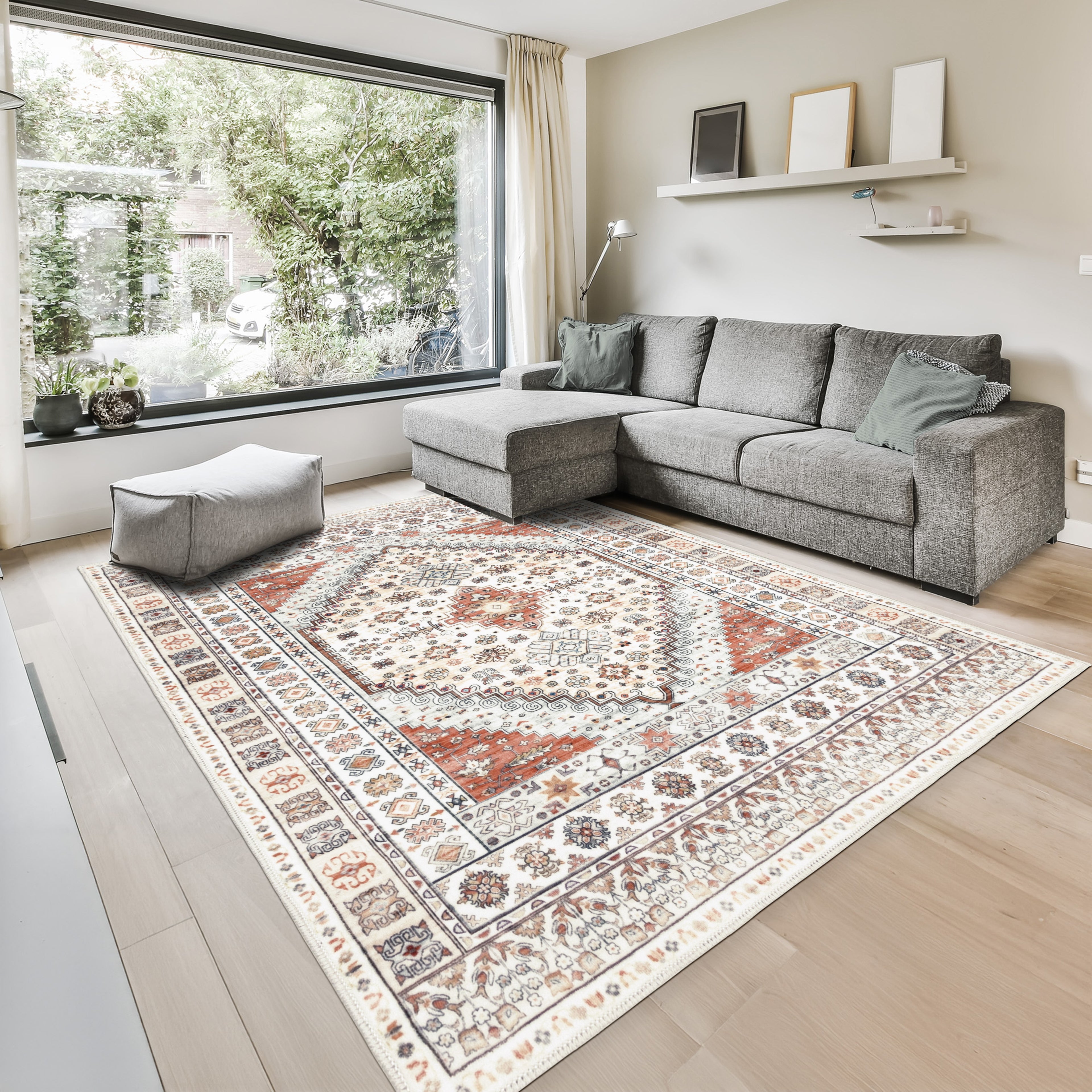 GLN Rugs Tyana - Machine Washable Area Rug - Cream/Terra Home Rug
