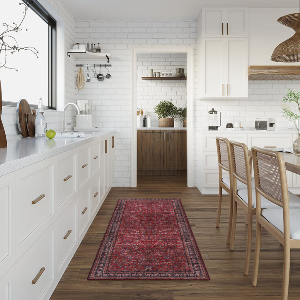 GLN Rugs Yildiz - Machine Washable Area Rug - Dark Red Home Rug