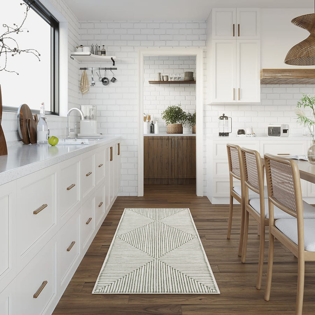 GLN Rugs Milet - Machine Washable Area Rug - Green/Beige Home Rug