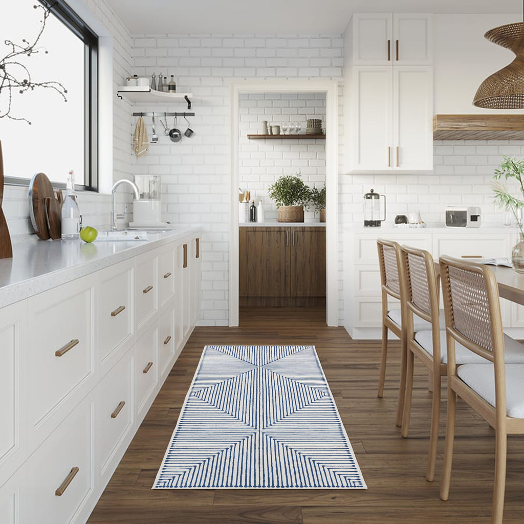 GLN Rugs Teos - Machine Washable Area Rug - Blue/Ivory Home Rug