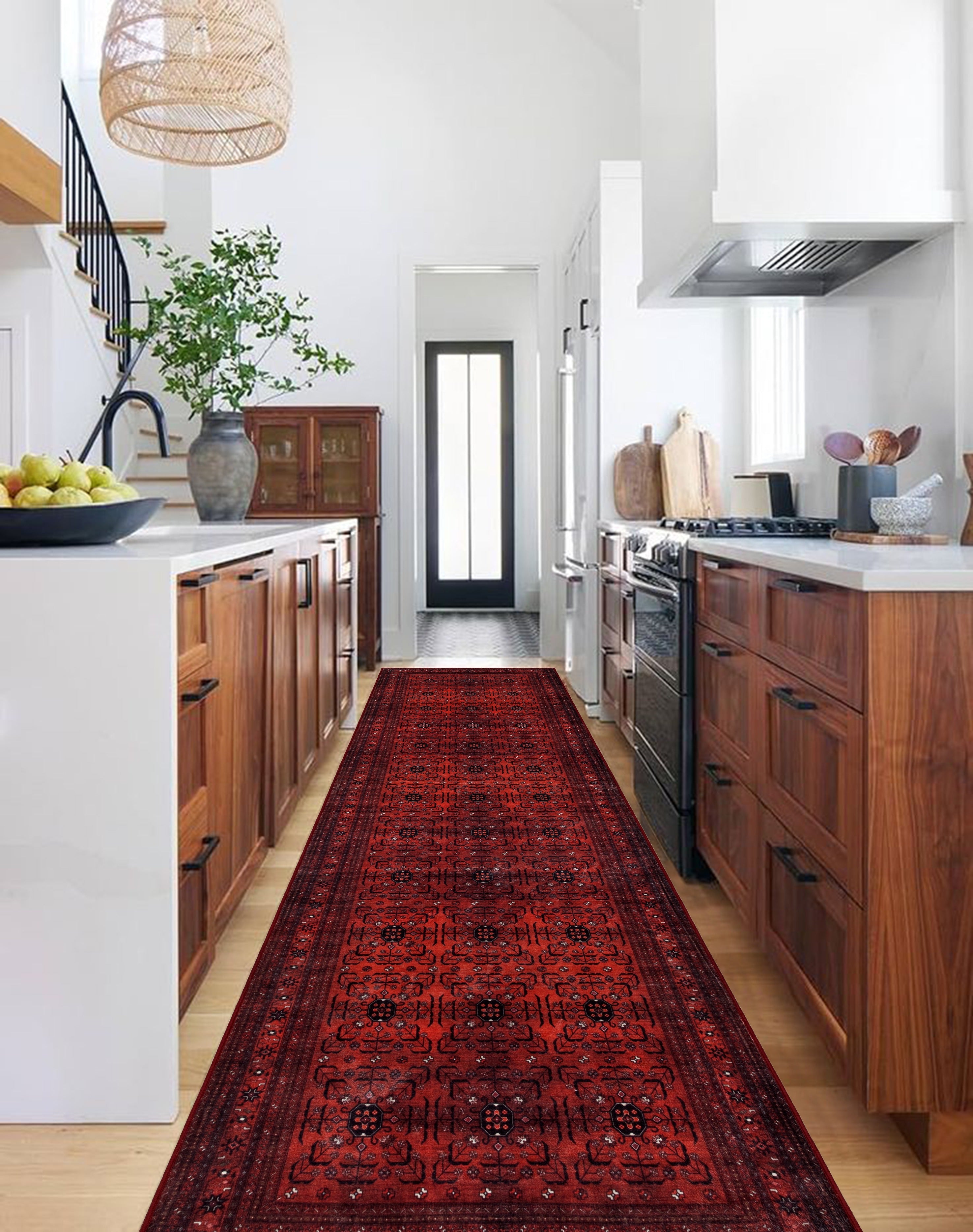 GLN Rugs Lyonesse - Machine Washable Area Rug - Afghan Dark Red Home Rug