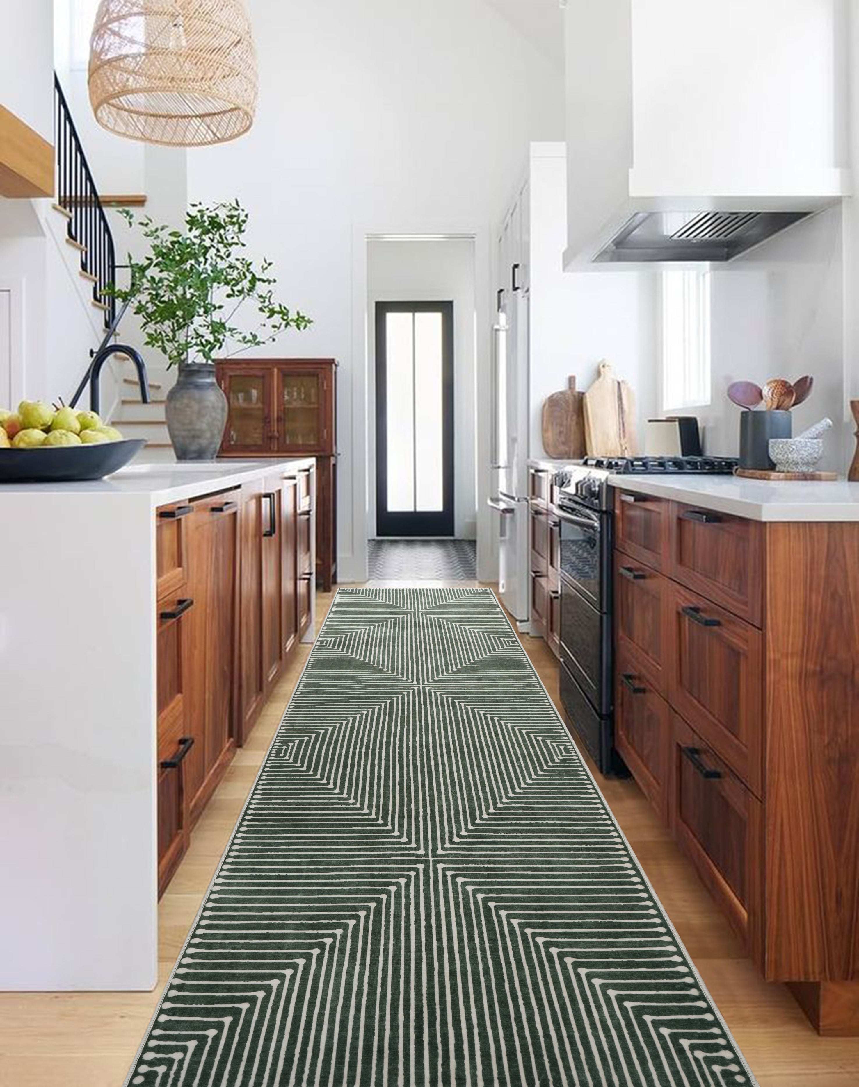 GLN Rugs Priene - Machine Washable Area Rug - Beige/Green Home Rug