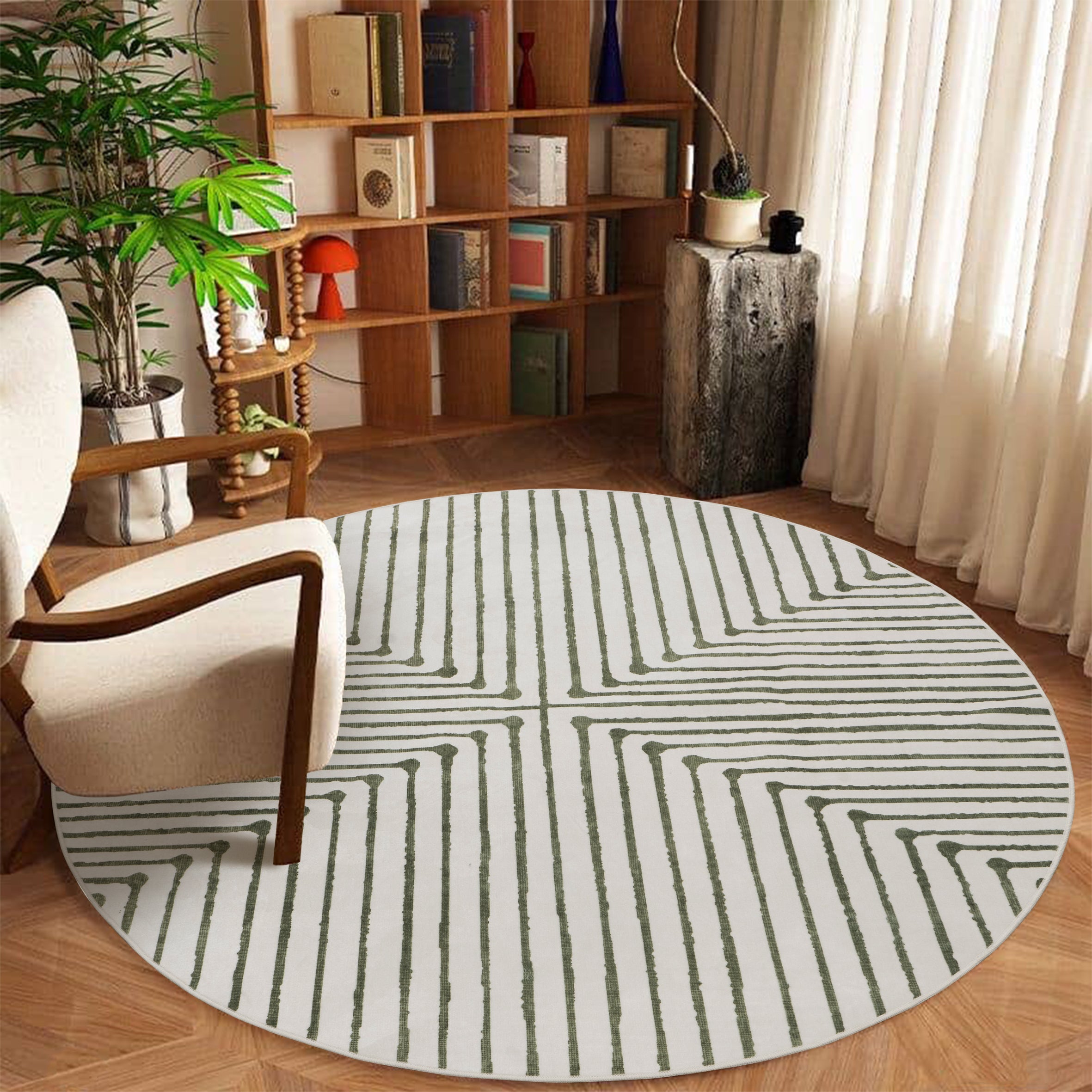 GLN Rugs Milet - Machine Washable Area Rug - Green/Beige Home Rug