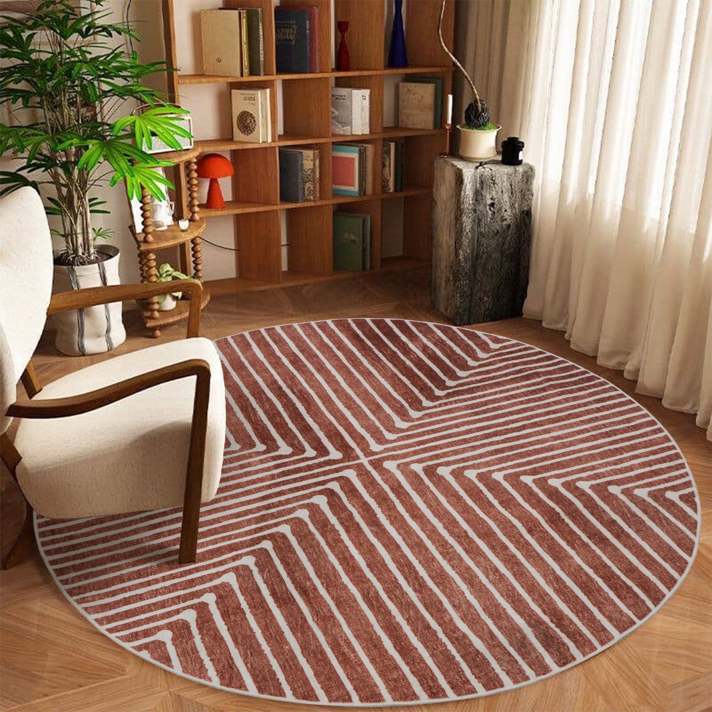 GLN Rugs Knidos - Machine Washable Area Rug - Beige/Orange Home Rug