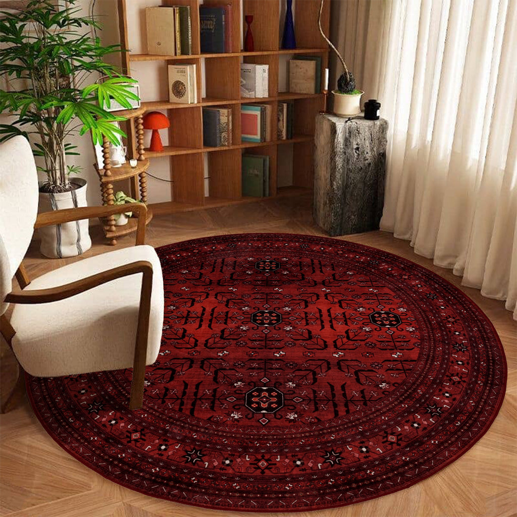 GLN Rugs Lyonesse - Machine Washable Area Rug - Afghan Dark Red Home Rug