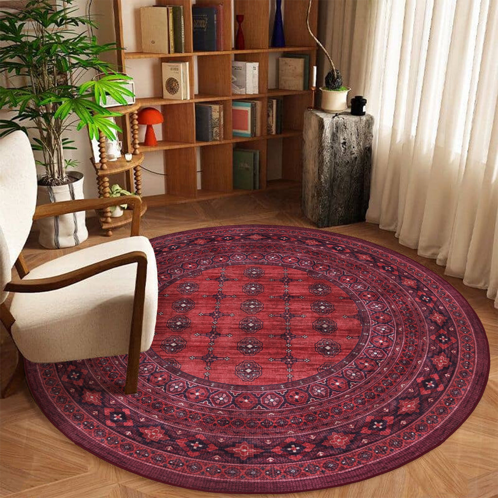 GLN Rugs Arcadia - Machine Washable Area Rug - Dark Red Home Rug