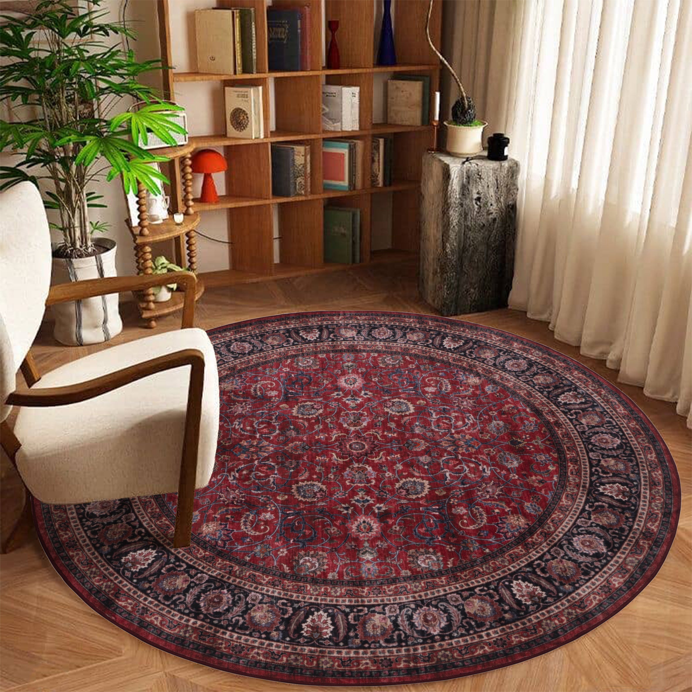 GLN Rugs Yildiz - Machine Washable Area Rug - Dark Red Home Rug