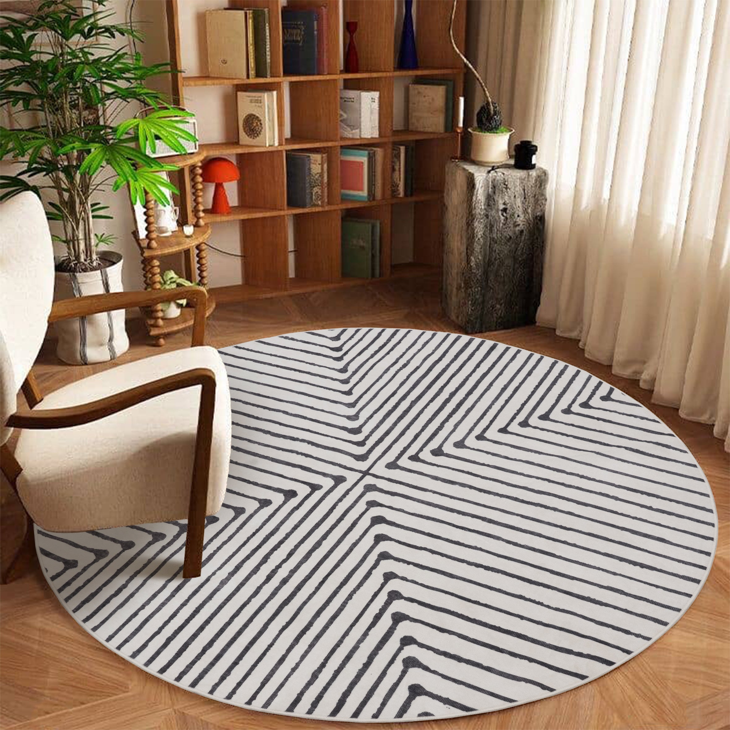 GLN Rugs Nysa - Machine Washable Area Rug - Black/Beige Home Rug