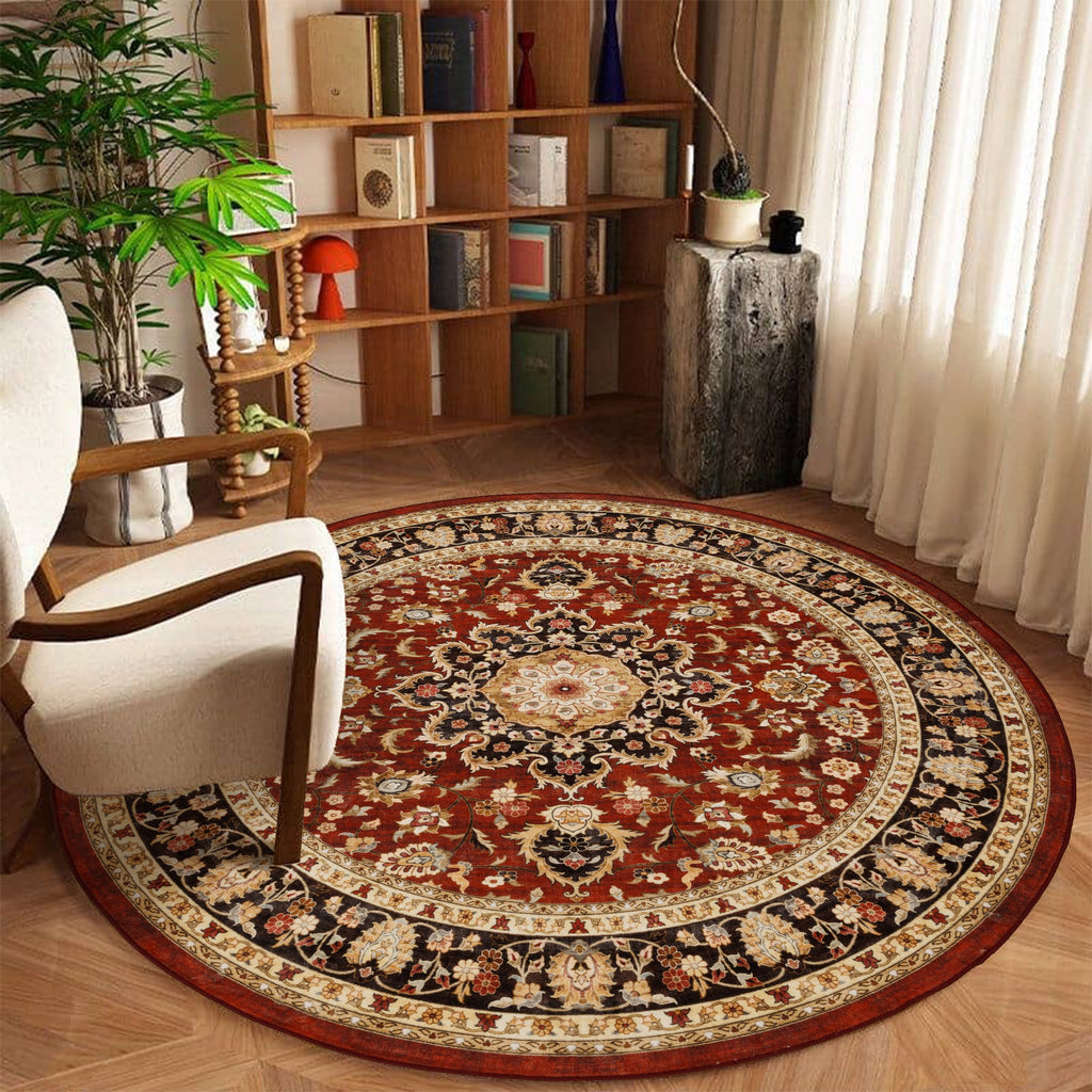 GLN Rugs Aphrodite - Machine Washable Area Rug - Red/Gold Home Rug