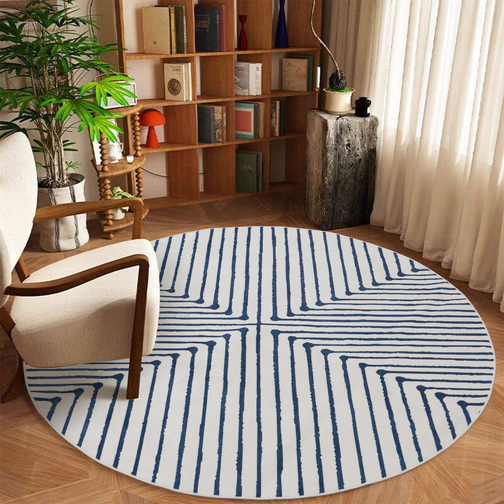 GLN Rugs Teos - Machine Washable Area Rug - Blue/Ivory Home Rug